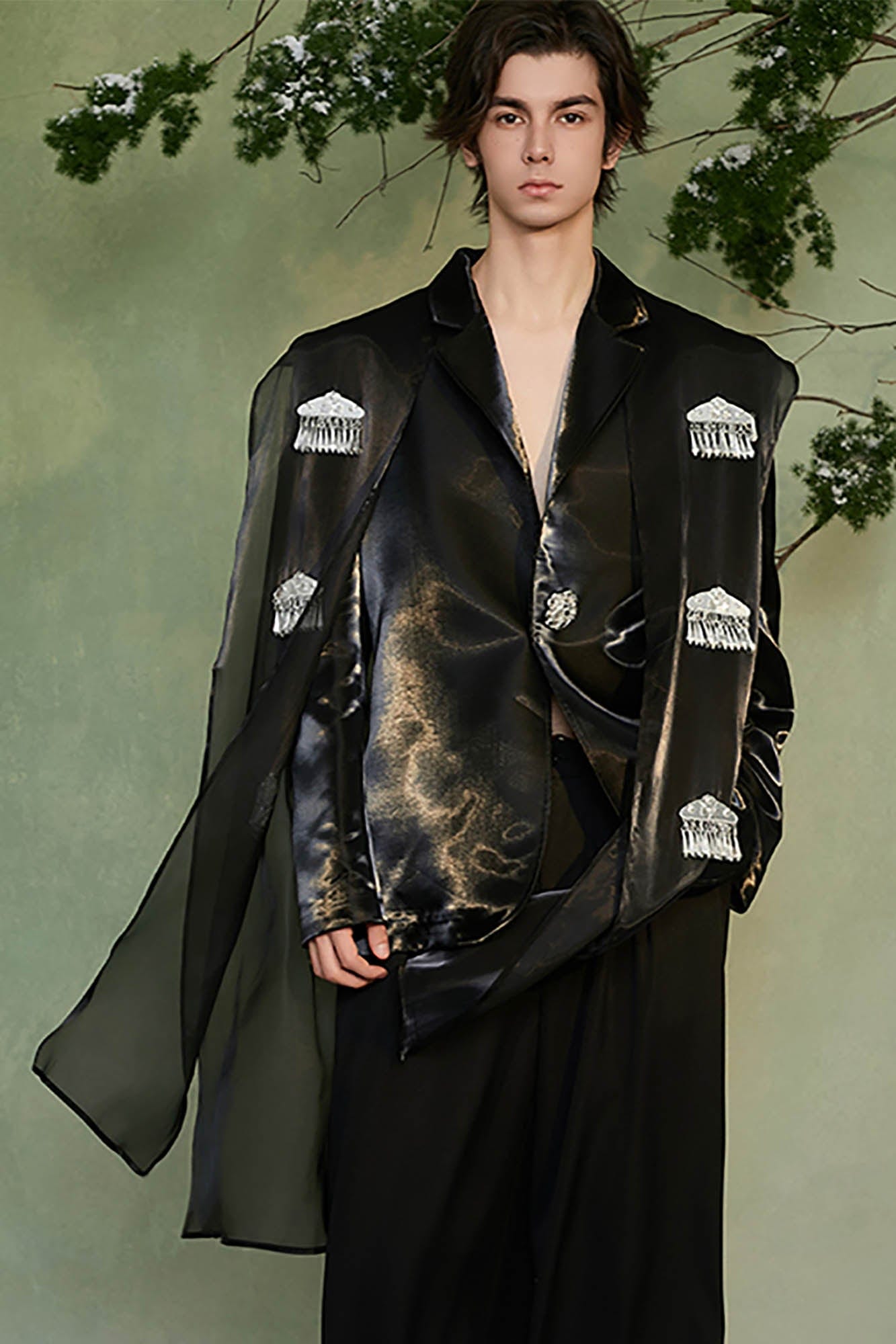 JIECHI Sheer Tassel Layered Tribal Blazer, premium urban and streetwear designers apparel on PROJECTISR.com, JIECHI