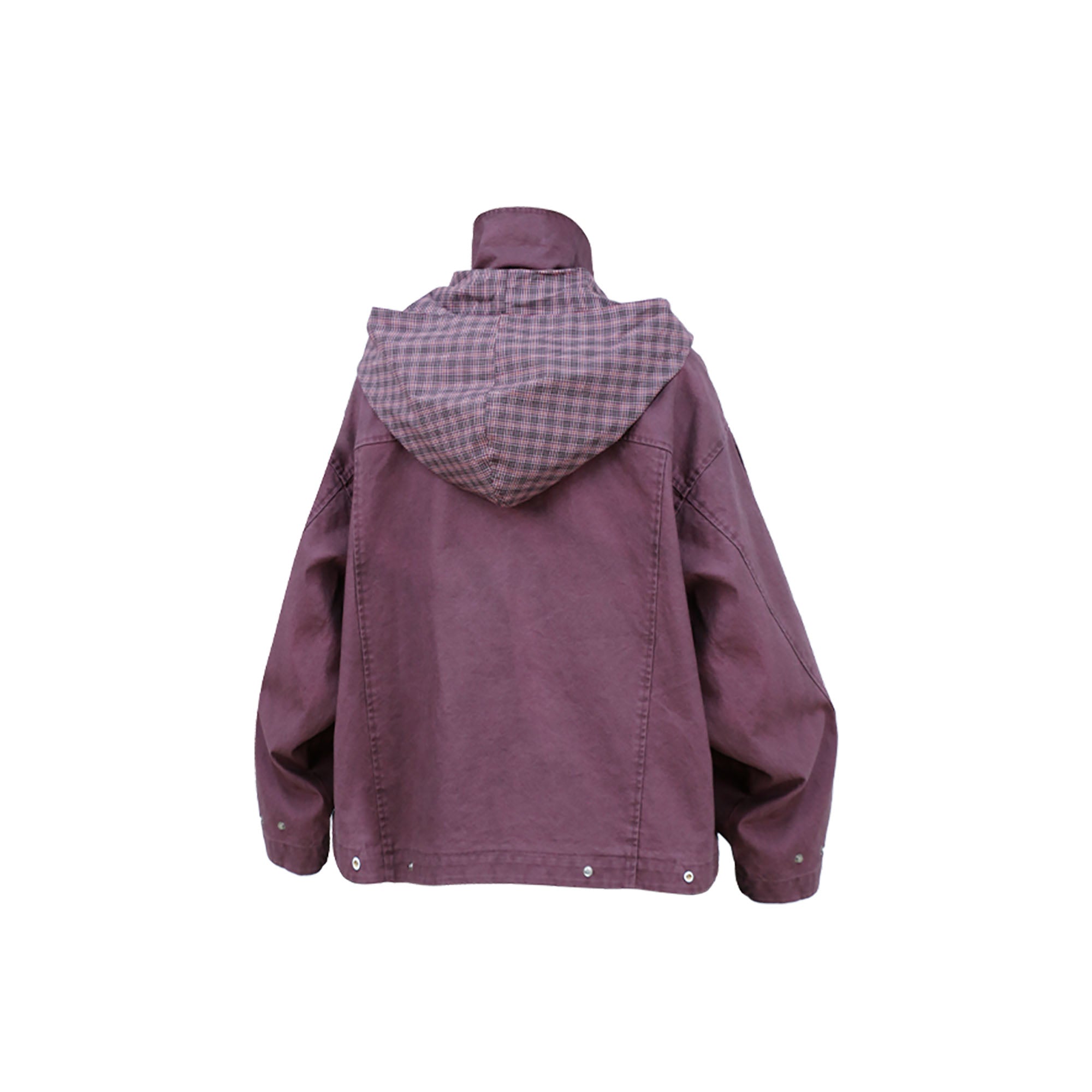 RELABEL Distressed Plaid Hood Oversized Jacket Purple, premium urban and streetwear designers apparel on PROJECTISR.com, RELABEL