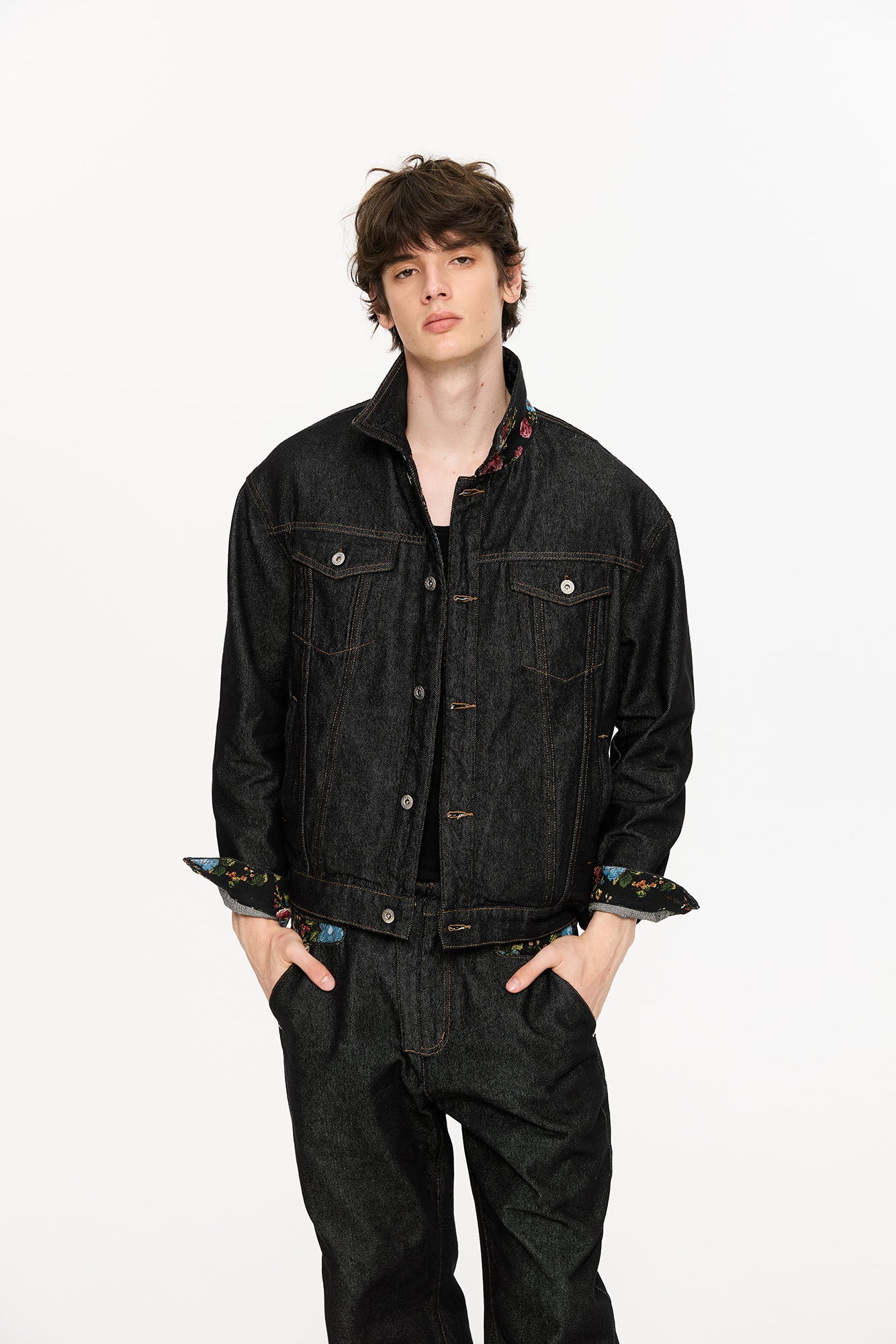 KREATE Floral Lined Stitched Denim Jacket, premium urban and streetwear designers apparel on PROJECTISR.com, KREATE
