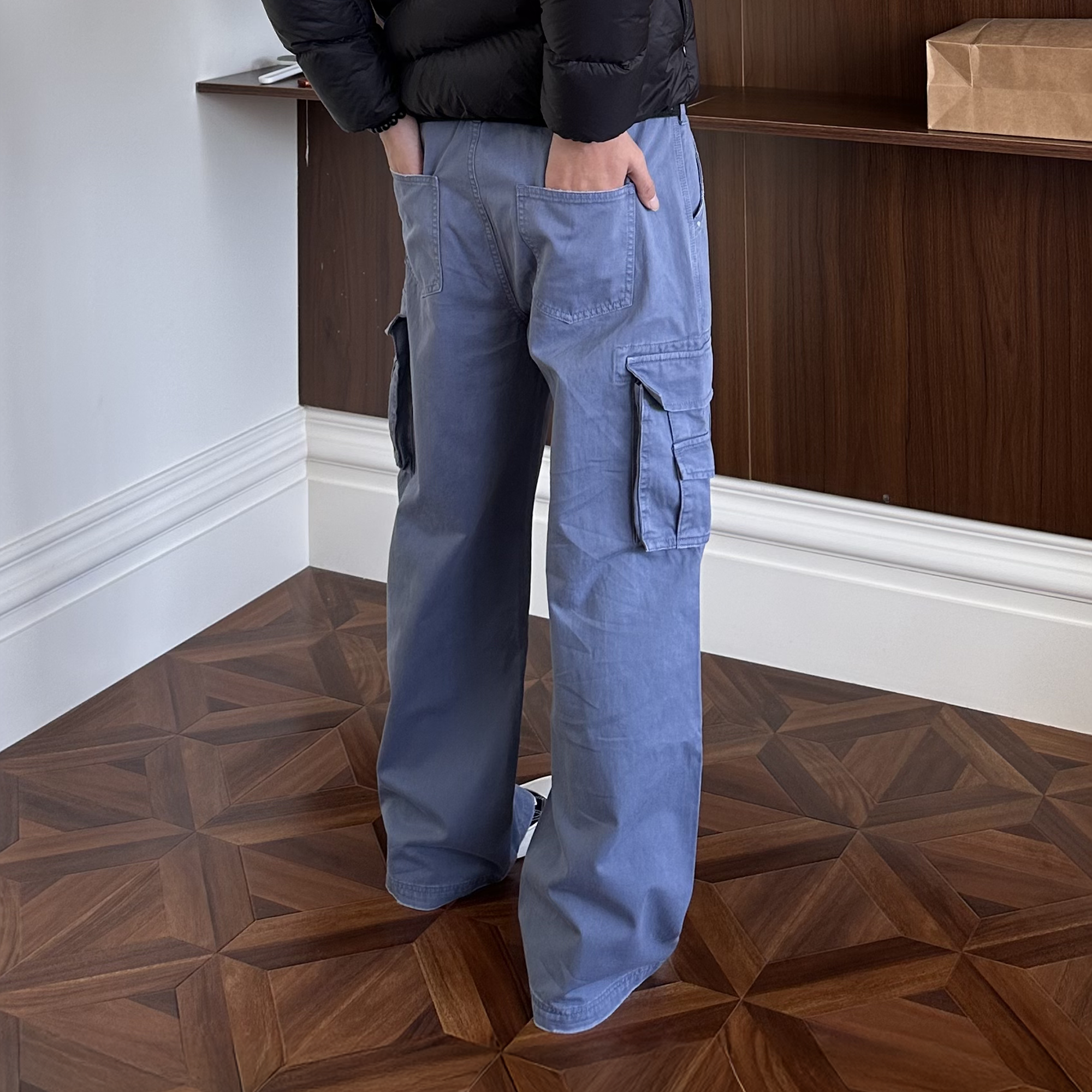 KREATE Washed Belt Graphic Crinkled Cargo Pants