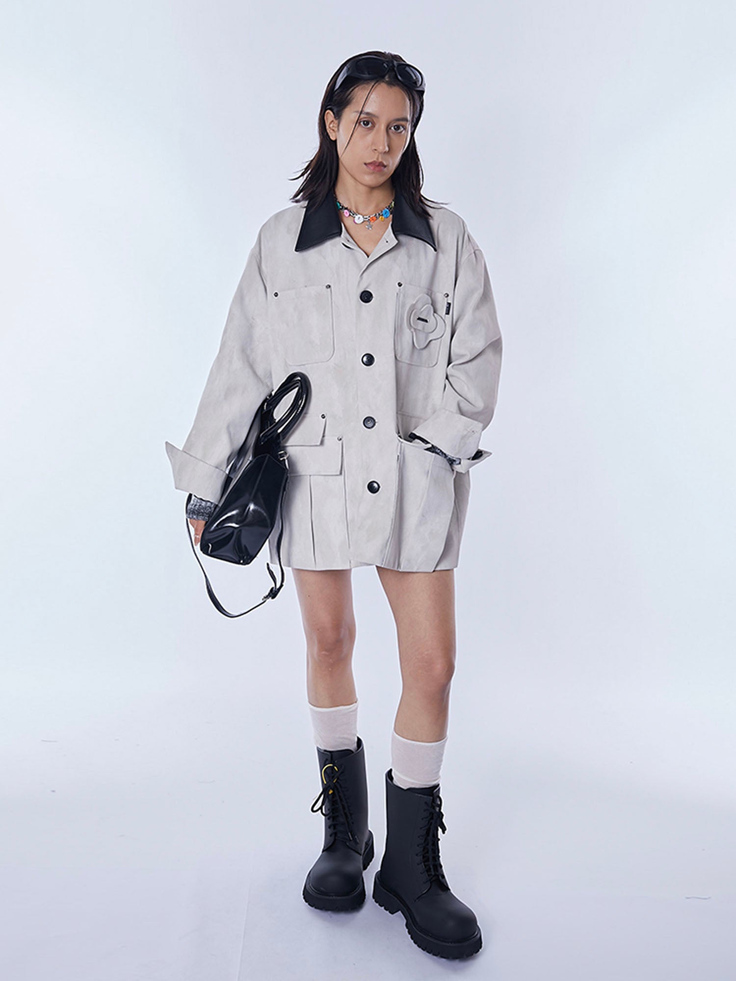 ASSEEN Distressed Panel Leather Collar Barn Jacket, premium urban and streetwear designers apparel on PROJECTISR.com, ASSEEN