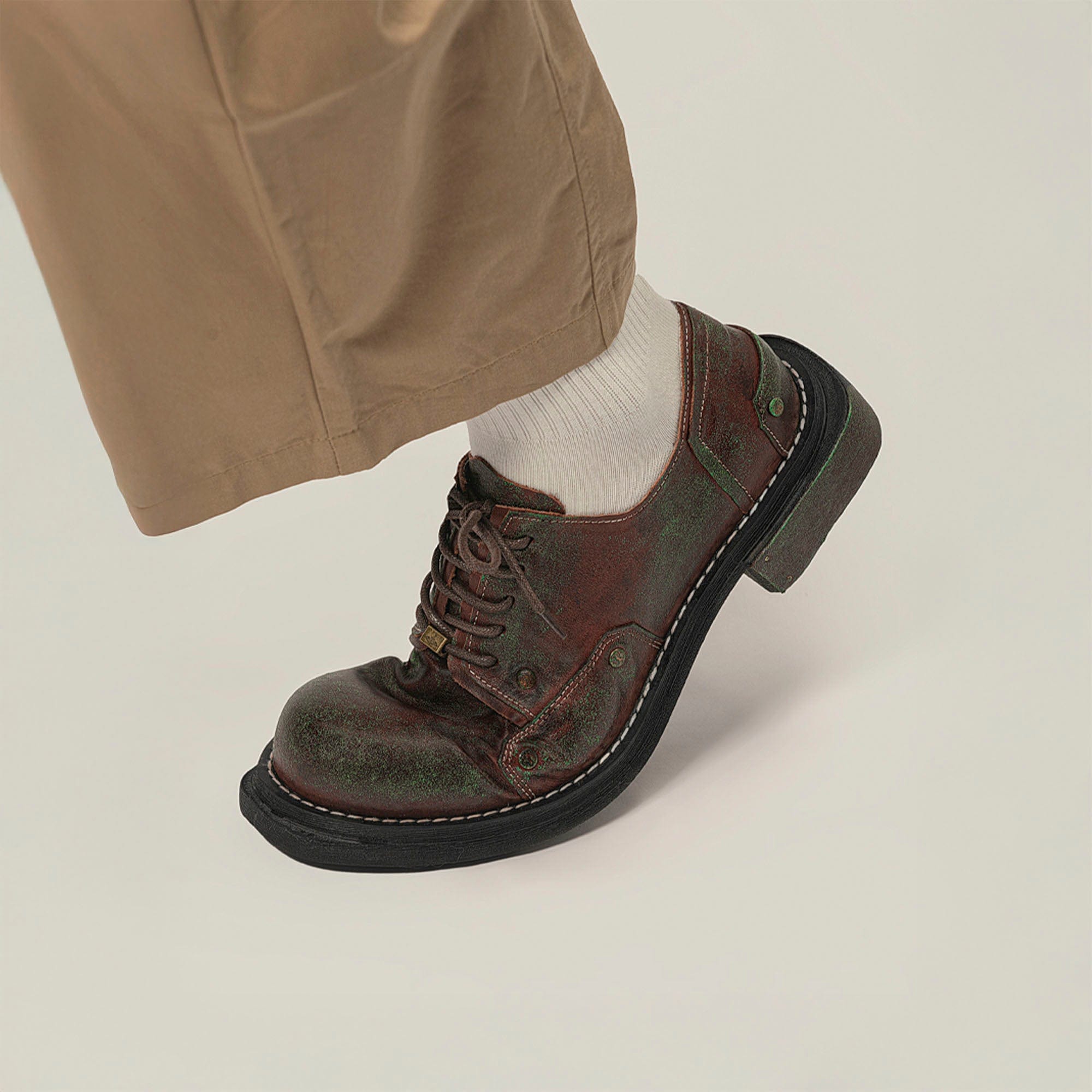 REWRITE Rusted Leather Rivet Derby Shoes, premium urban and streetwear designers apparel on PROJECTISR.com, REWRITE