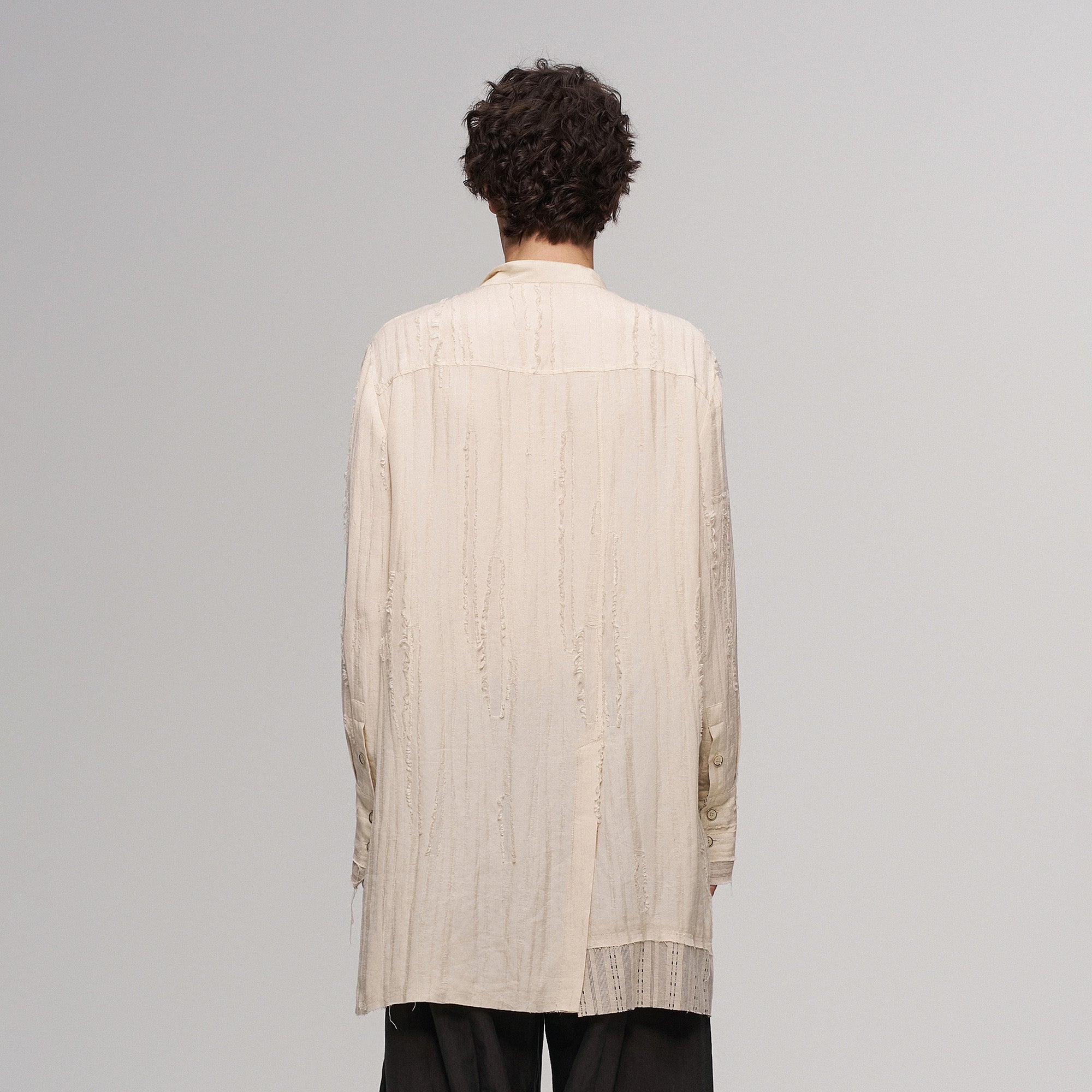 ILNya Nieternite Nifutur Deconstructed Stripe Stich Raw Long Shirt Beige