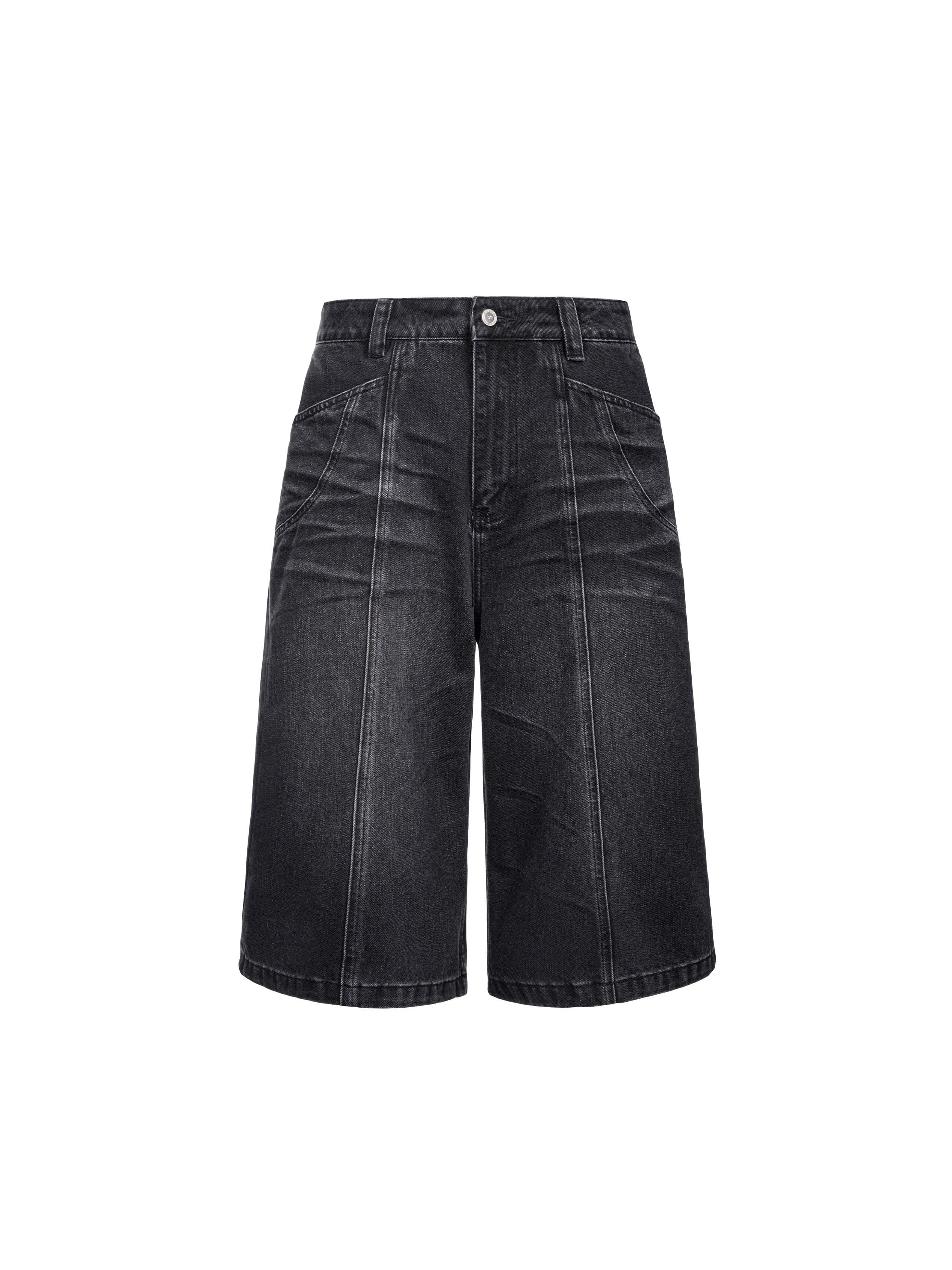 CATSSTAC Whisker-Wash Middle-Spliced Wide-Leg Shorts, premium urban and streetwear designers apparel on PROJECTISR.com, CATSSTAC
