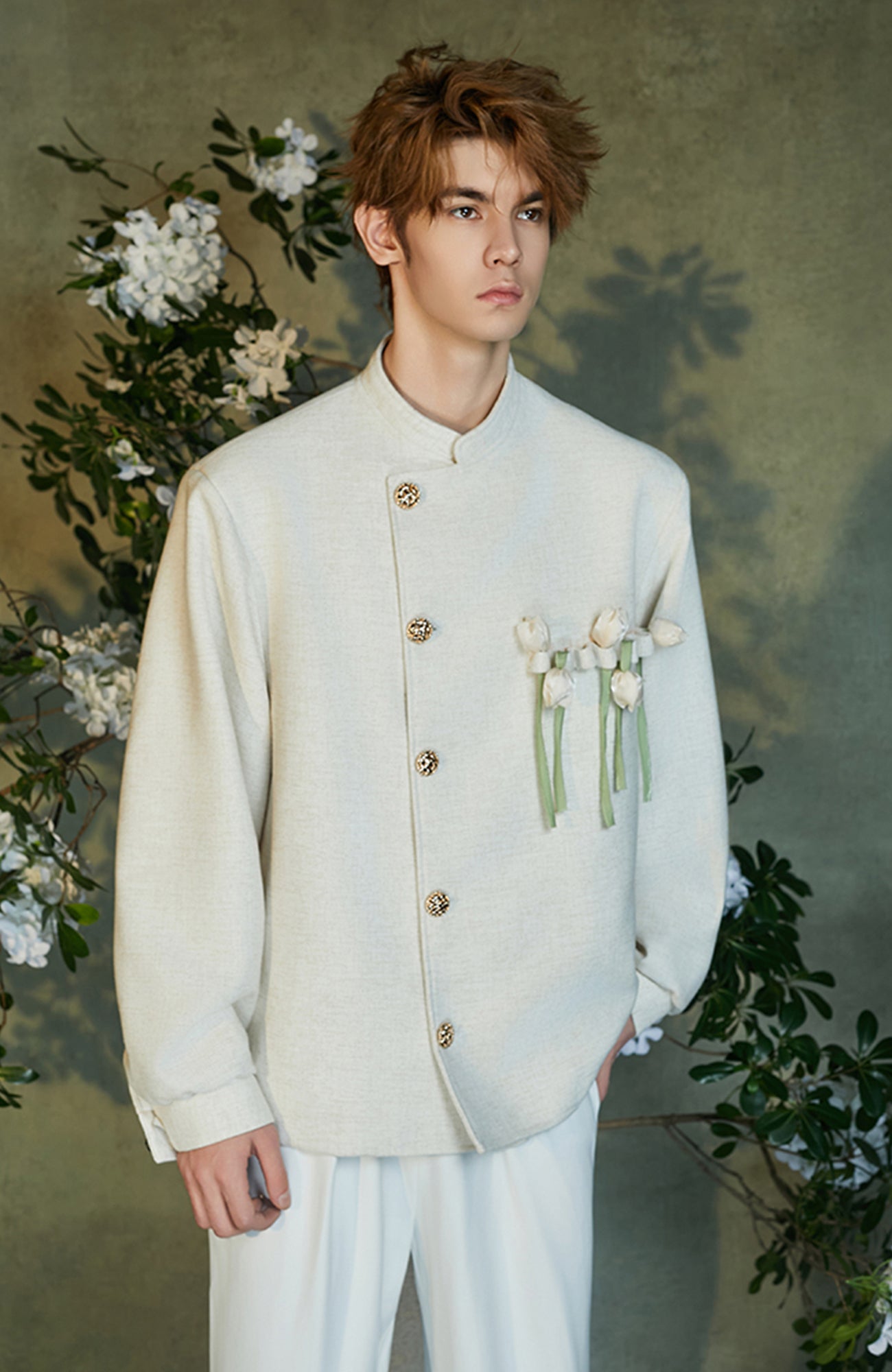 JIECHI Asym Placket Floral Embellished Blazer