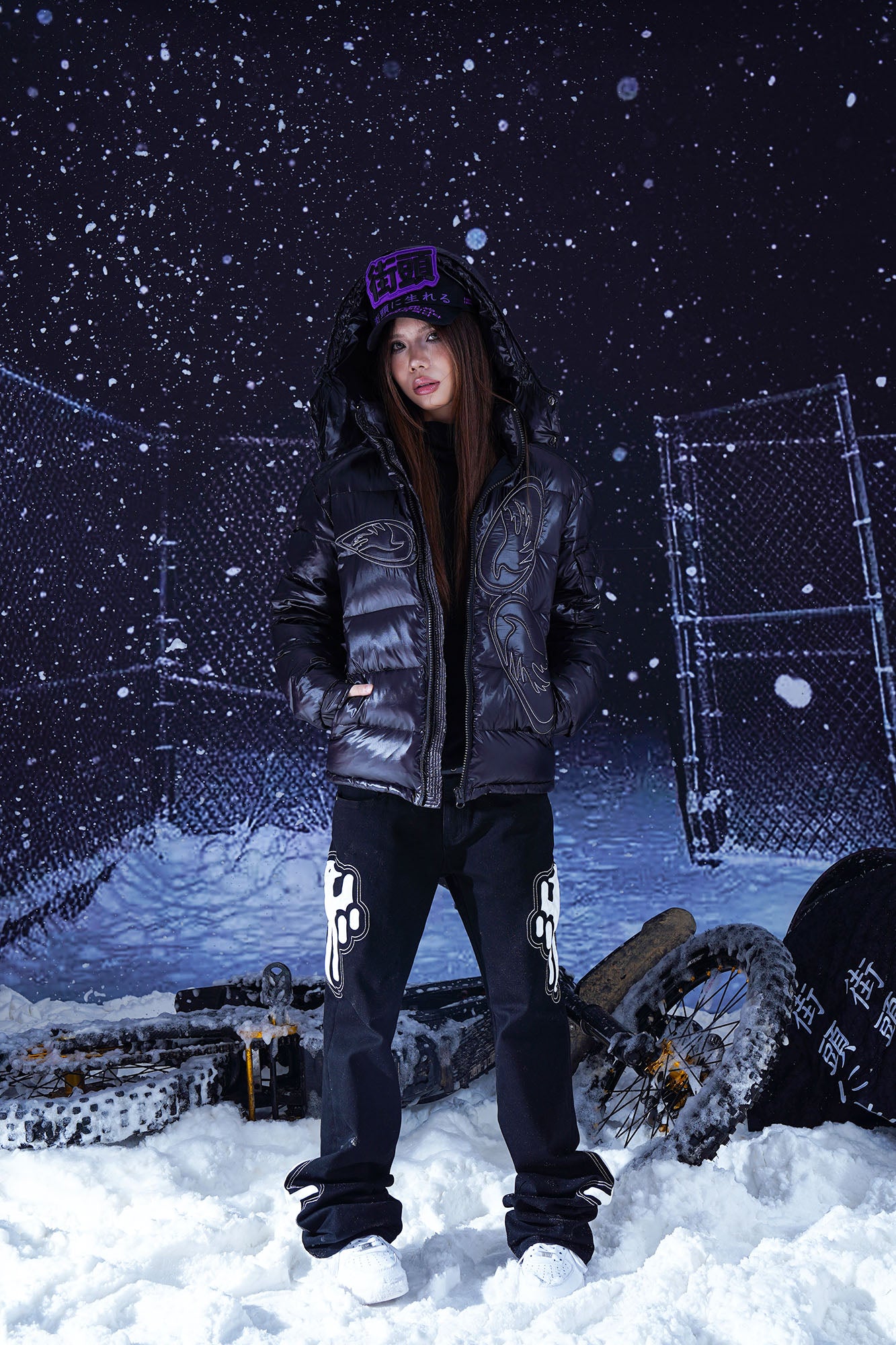 VINKID Embroidered Glossy Down Jacket