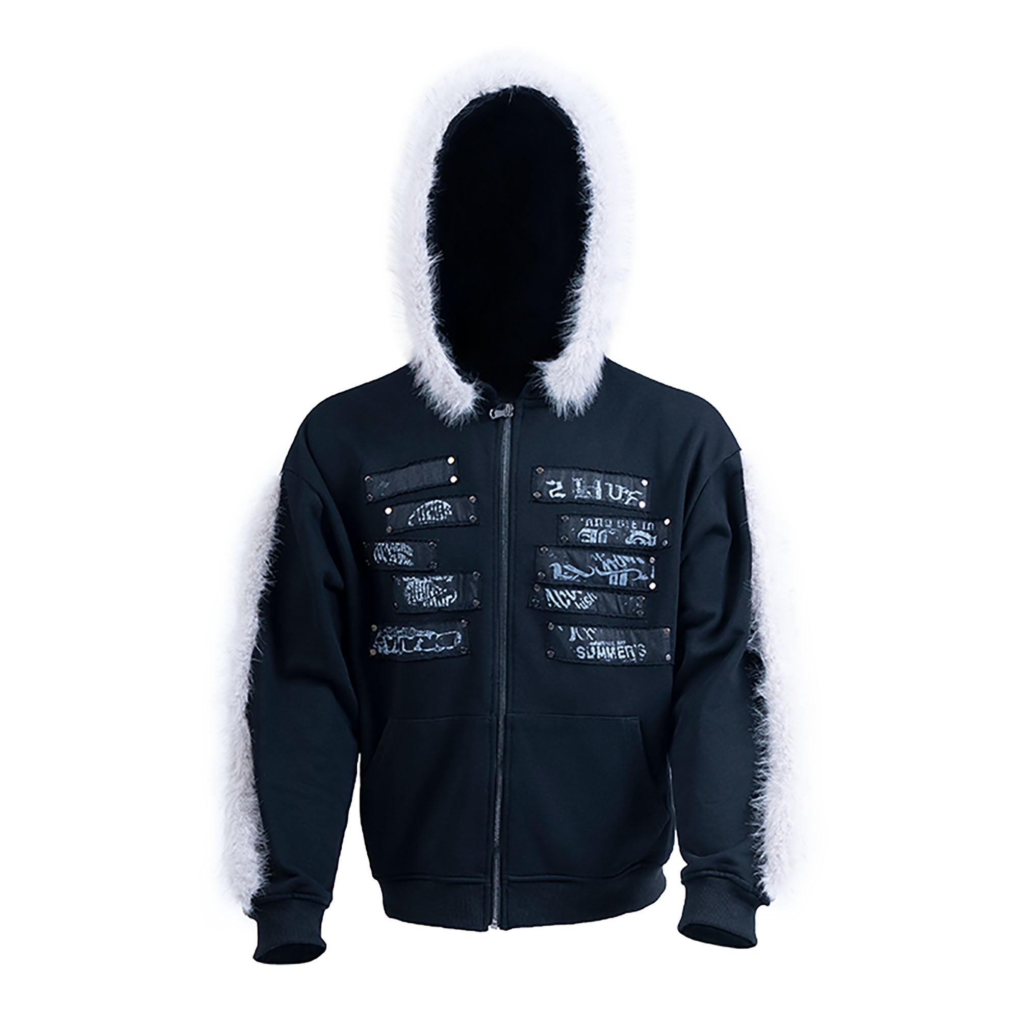 RECOVER ZONE Faux Fur Trim Graphic Zip-Up Hoodie