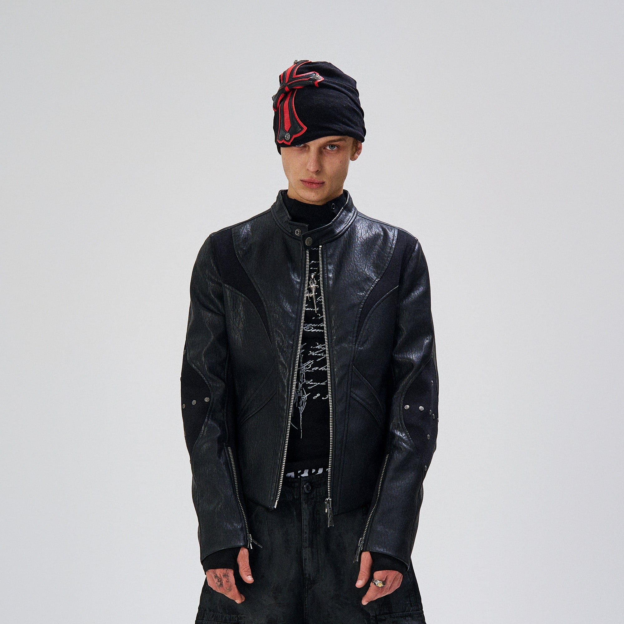 FLYERRER Structured Panel Faux Leather Biker Jacket, premium urban and streetwear designers apparel on PROJECTISR.com, FLYERRER