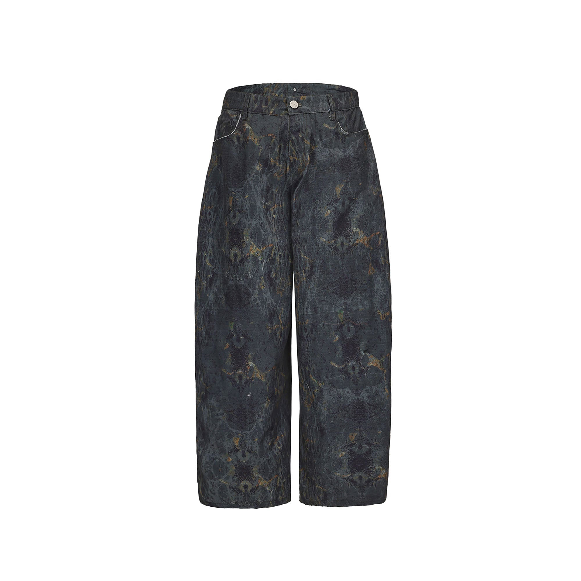 CYCYCY Washed Mottled Flame Graphic Denim Pants