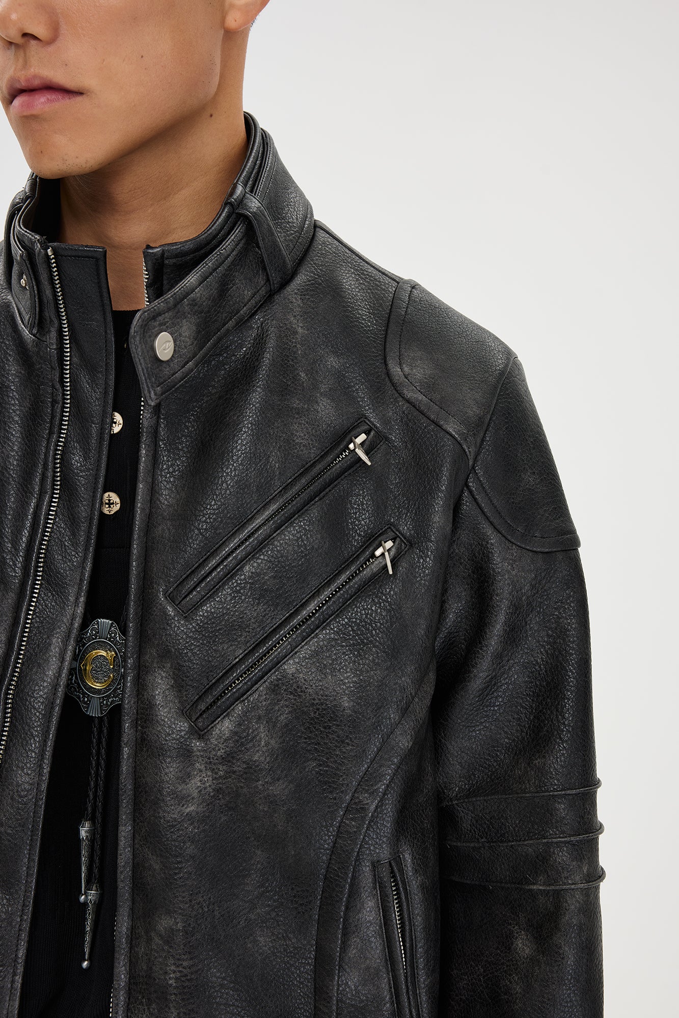 CATSSTAC Pebbled Faux Leather Multi-Zipper Biker Jacket