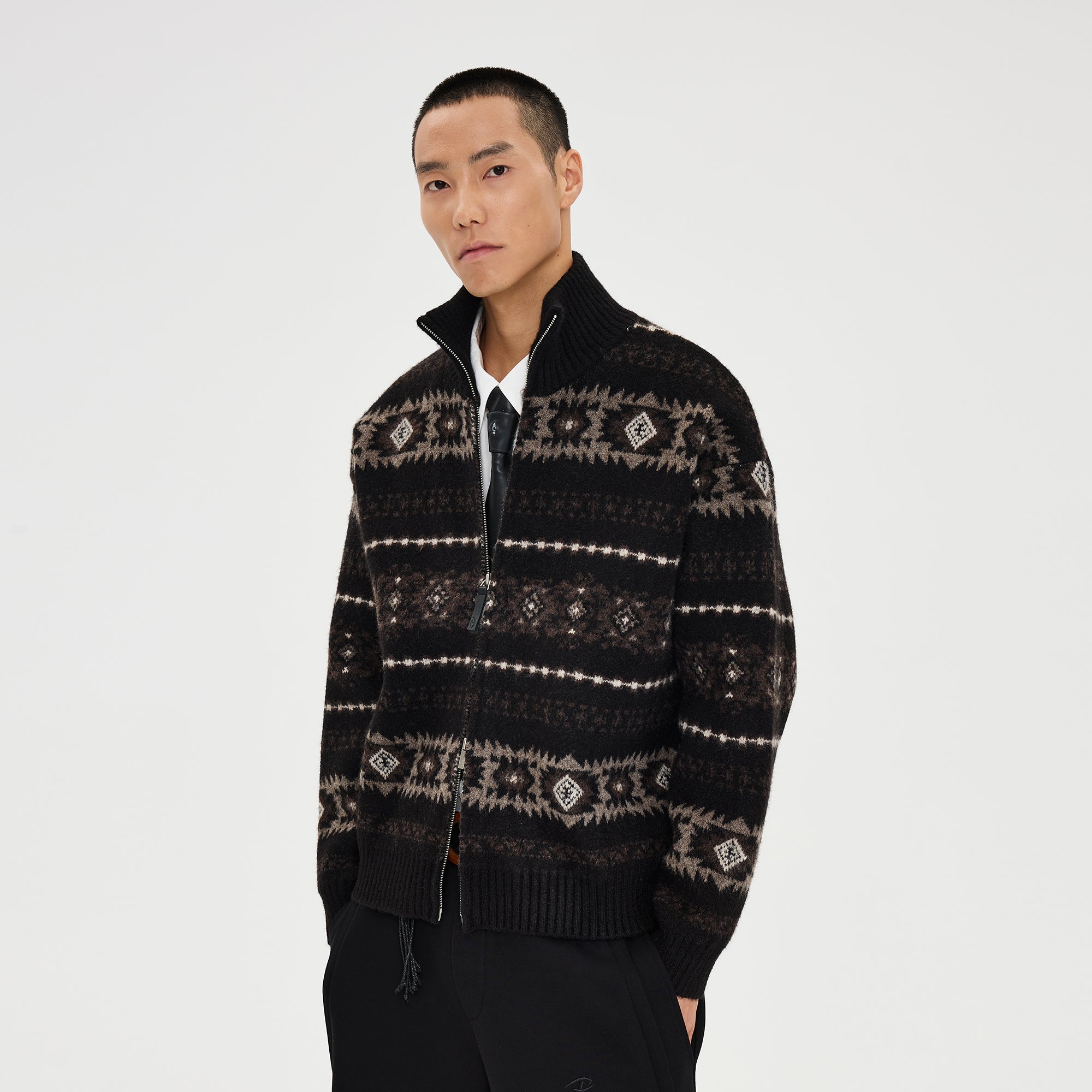 CATSSTAC Geometry Jacquard Zip-Up Cardigan