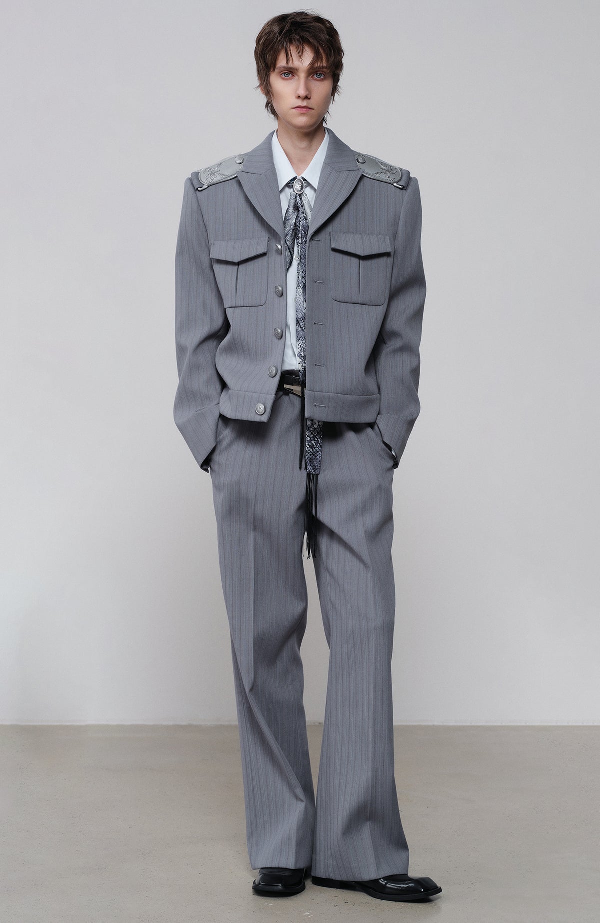 FACEONLAB Striped Epaulette Lapel Jacket