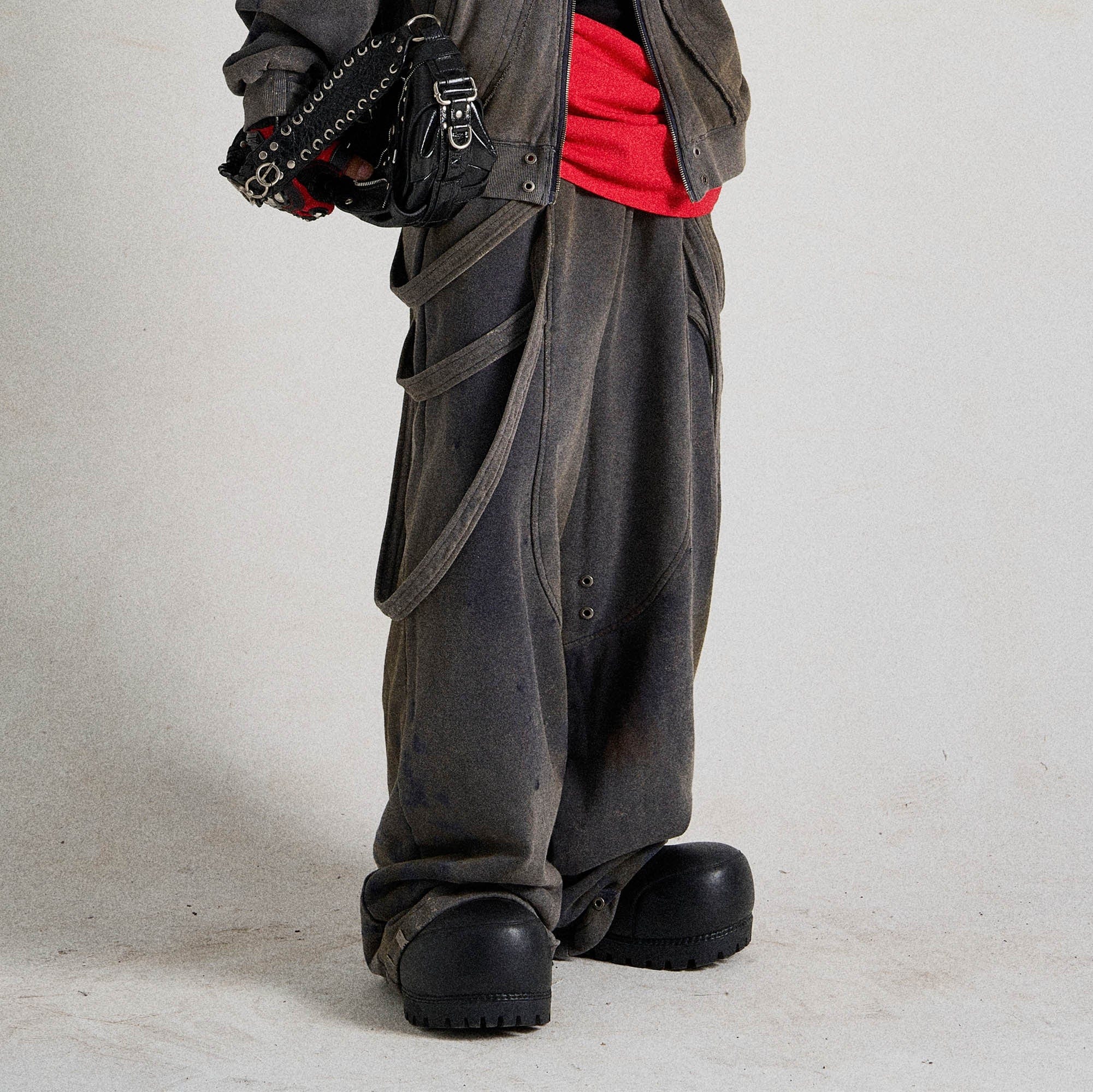 FLYERRER Spliced Multi-Strap Wide-Leg Sweatpants, premium urban and streetwear designers apparel on PROJECTISR.com, FLYERRER