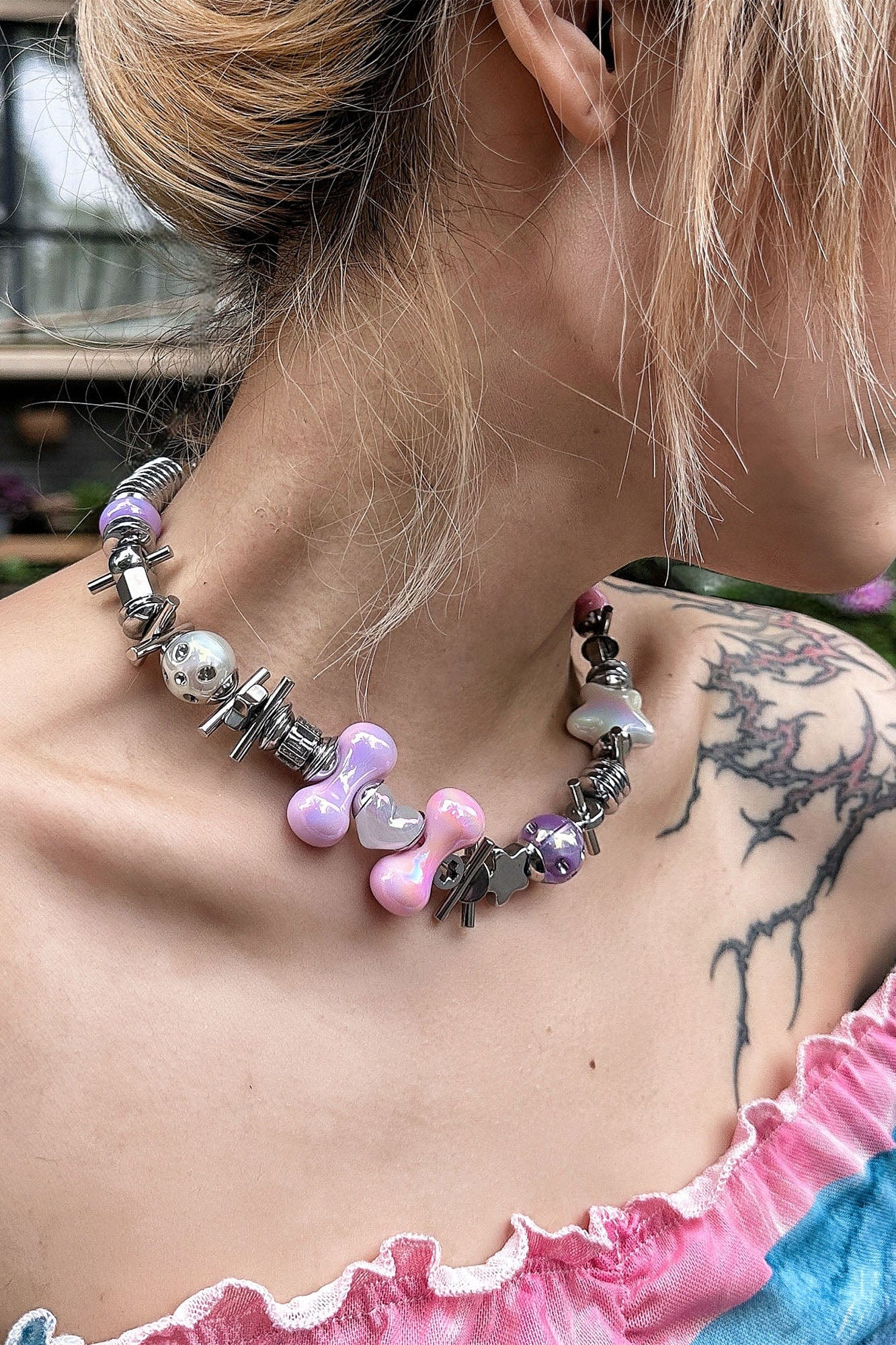 ILLUSORY Time Machine Mixed Beads Charm Necklace