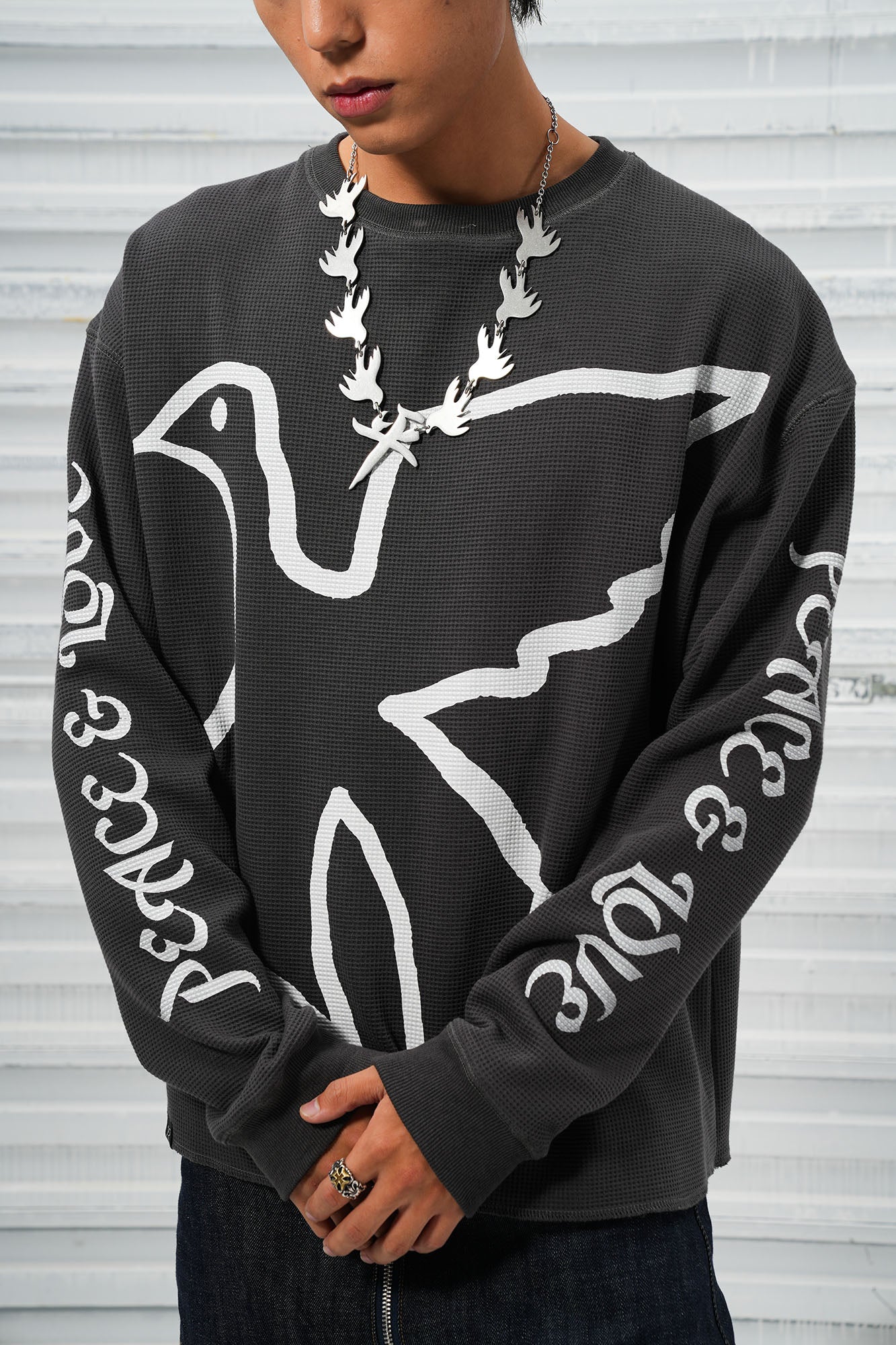 VINKID Pigeon Graphic Waffle Sweatshirt, premium urban and streetwear designers apparel on PROJECTISR.com, VINKID