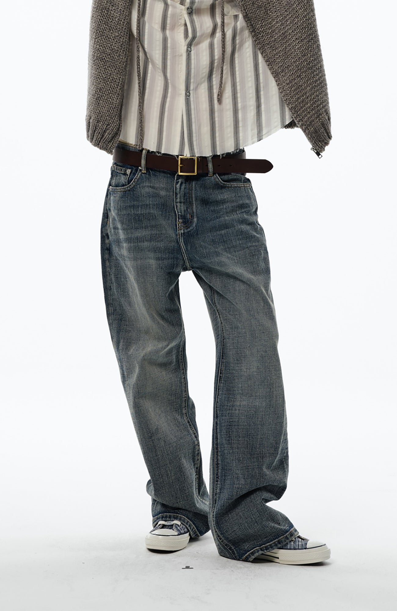 TRECLUB Retro Slub-Wash Straight-Leg Jeans, premium urban and streetwear designers apparel on PROJECTISR.com, TRECLUB
