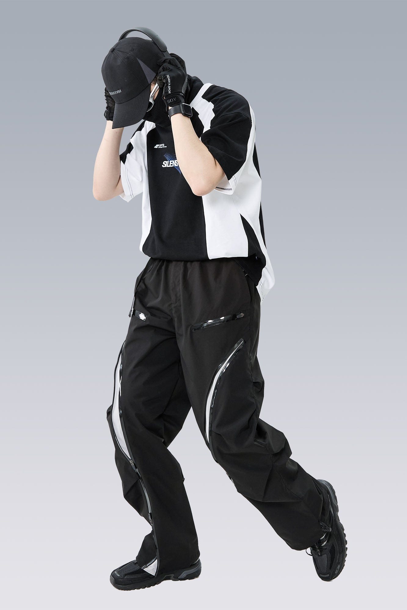 SILENSTORM Arc-Zip Crinkled Water-Repellent Utility Pants, premium urban and streetwear designers apparel on PROJECTISR.com, SILENSTORM