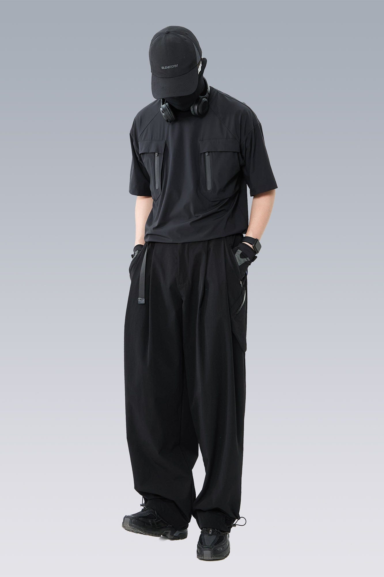 SILENSTORM Drawstring-Hem Webbing Belt Utility Pants, premium urban and streetwear designers apparel on PROJECTISR.com, SILENSTORM