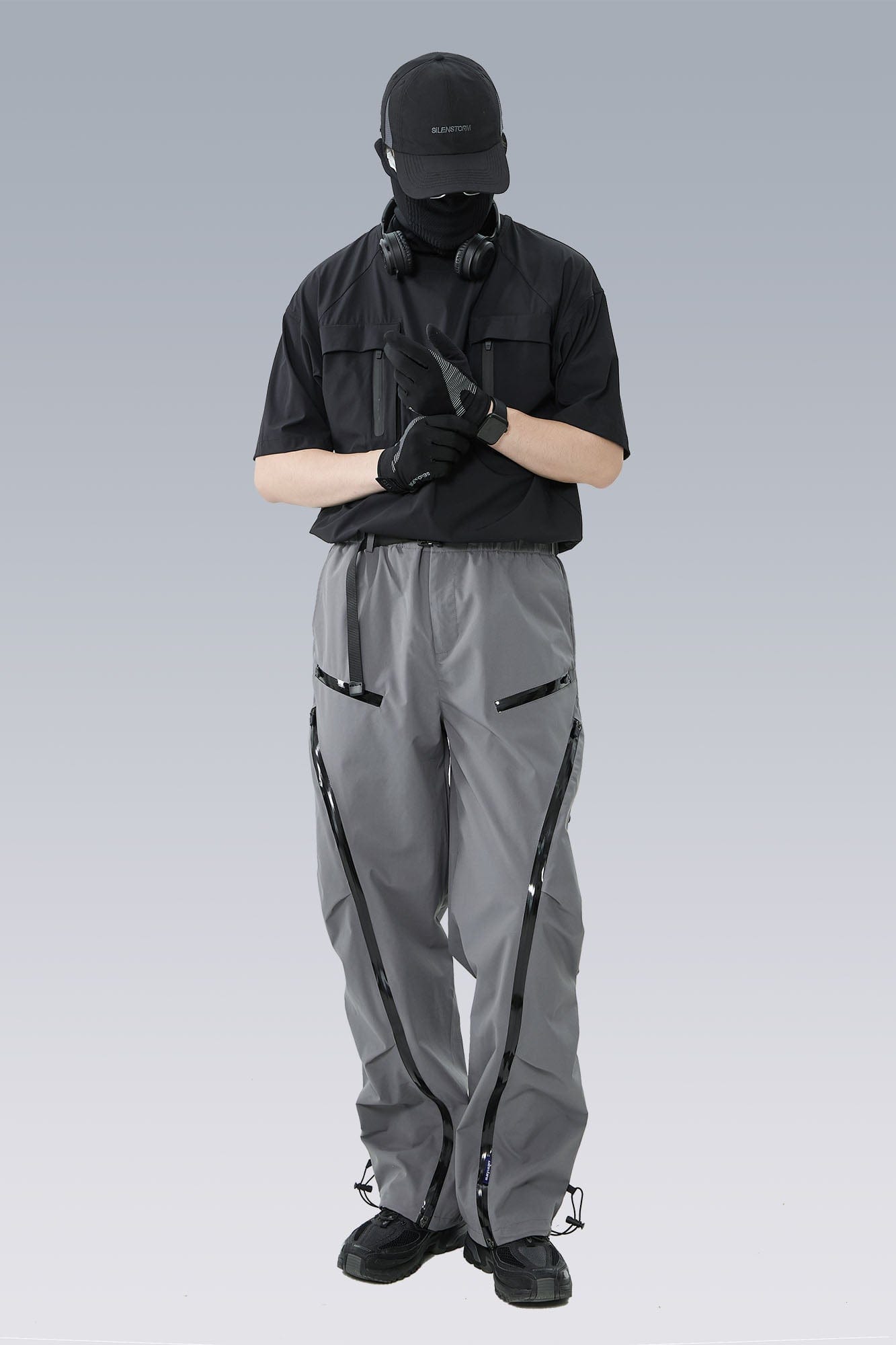 SILENSTORM Arc-Zip Crinkled Water-Repellent Utility Pants, premium urban and streetwear designers apparel on PROJECTISR.com, SILENSTORM