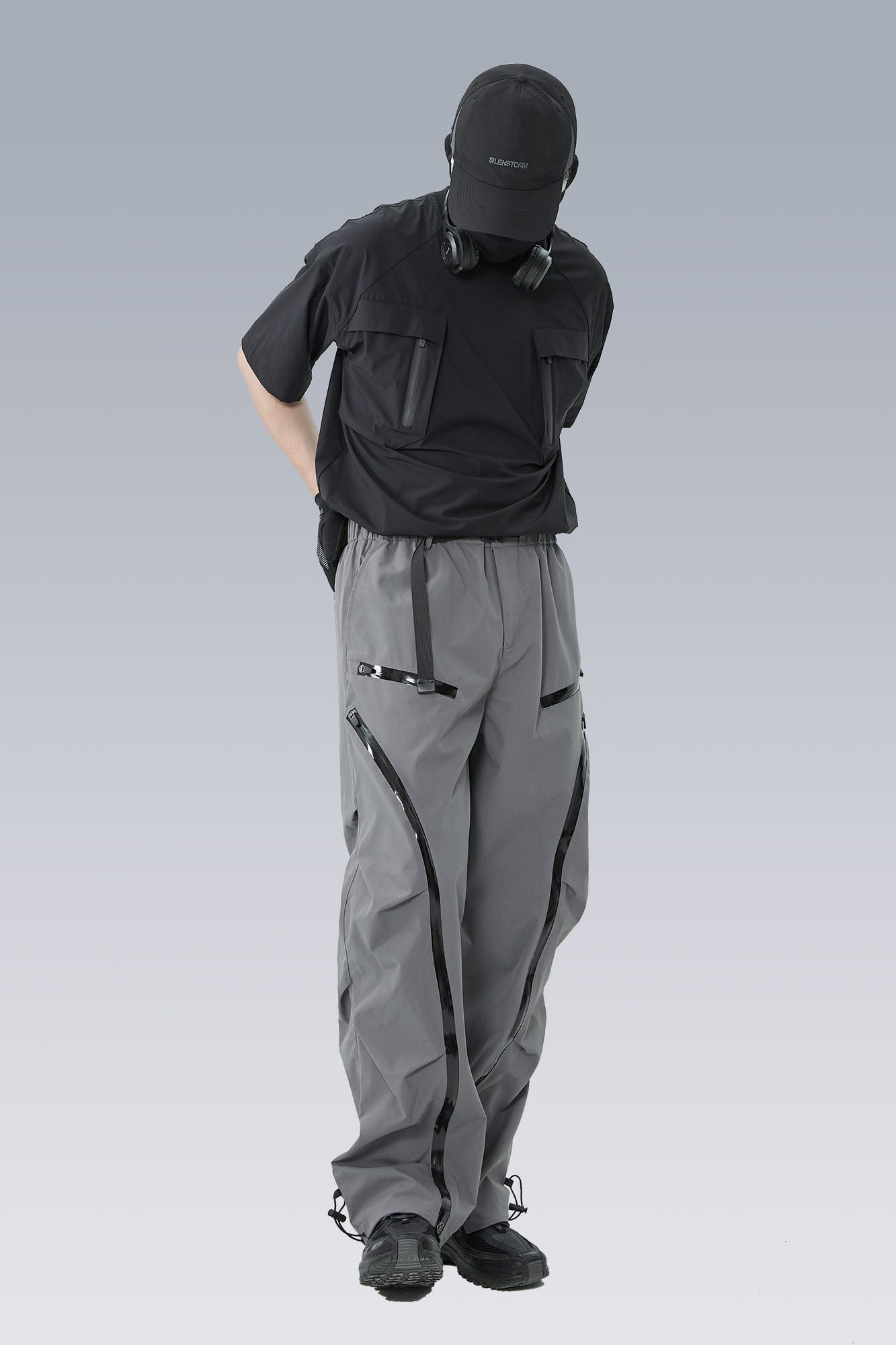 SILENSTORM Arc-Zip Crinkled Water-Repellent Utility Pants, premium urban and streetwear designers apparel on PROJECTISR.com, SILENSTORM