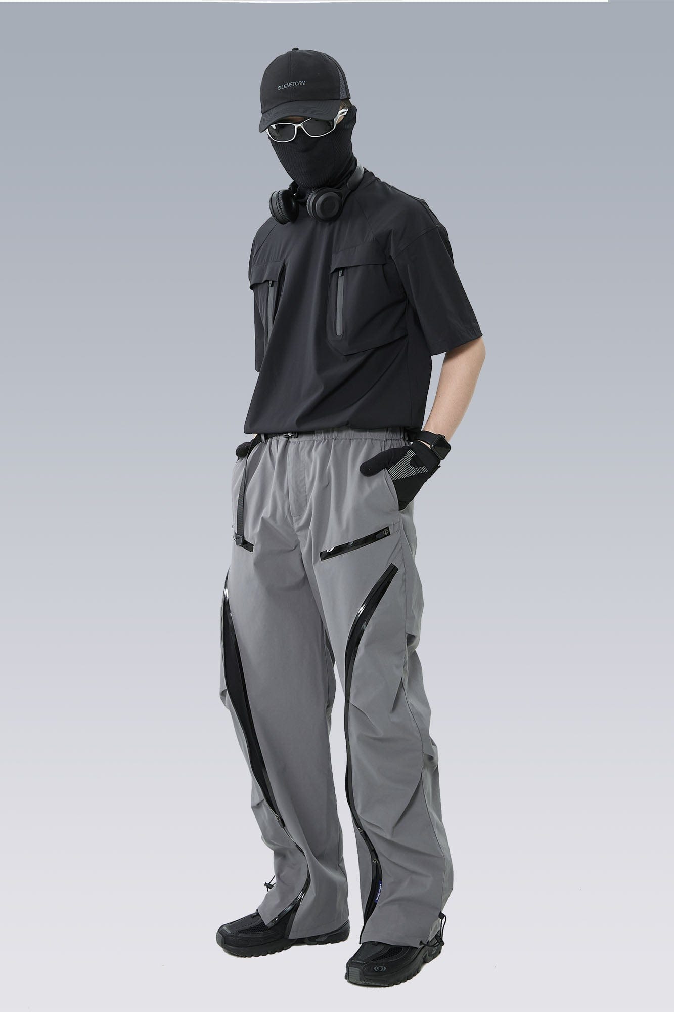 SILENSTORM Arc-Zip Crinkled Water-Repellent Utility Pants, premium urban and streetwear designers apparel on PROJECTISR.com, SILENSTORM