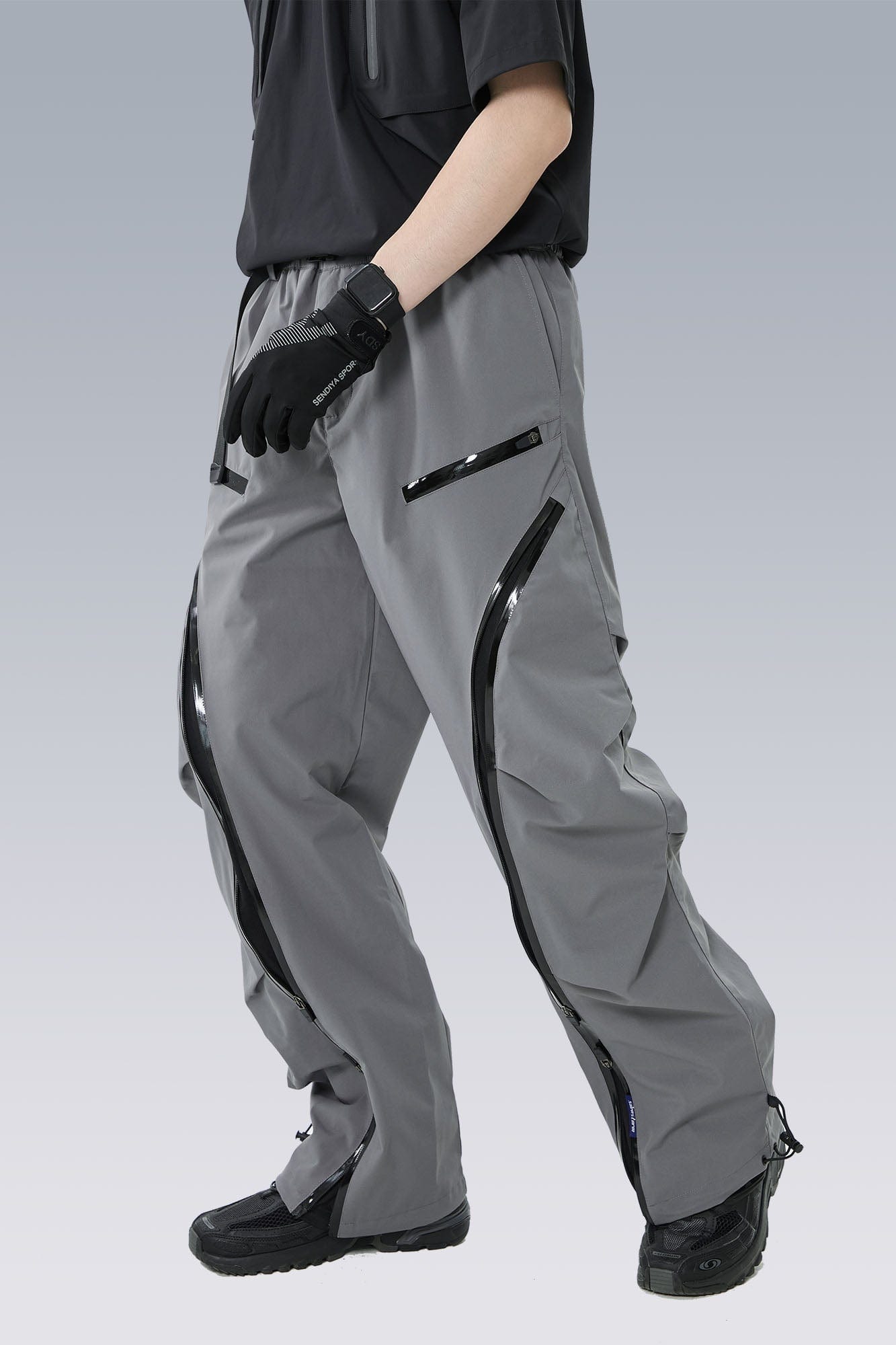 SILENSTORM Arc-Zip Crinkled Water-Repellent Utility Pants, premium urban and streetwear designers apparel on PROJECTISR.com, SILENSTORM