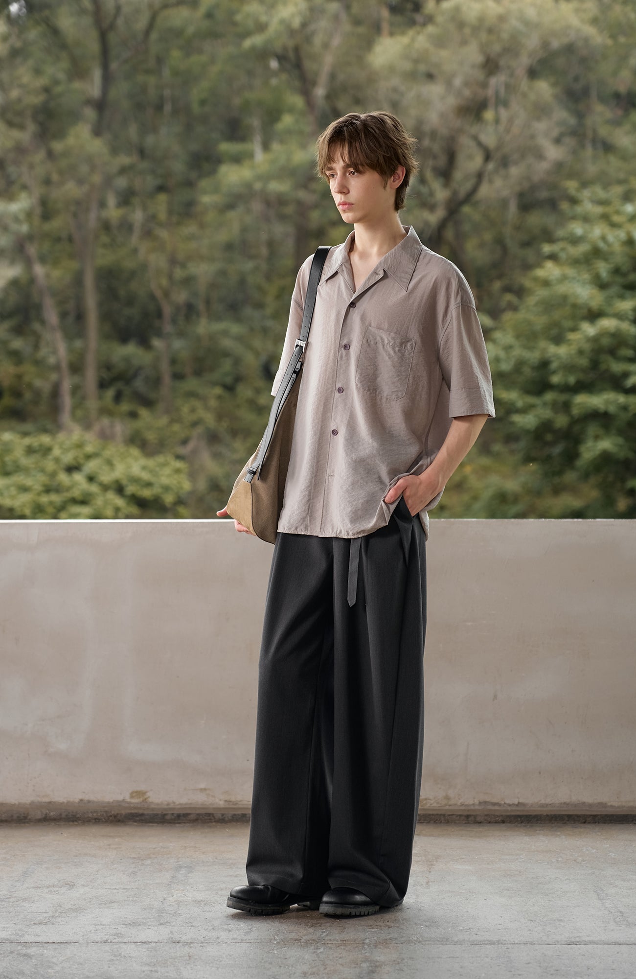 MOITIEDEPETALE Minimal Wrap Belt Curved-Leg Trousers