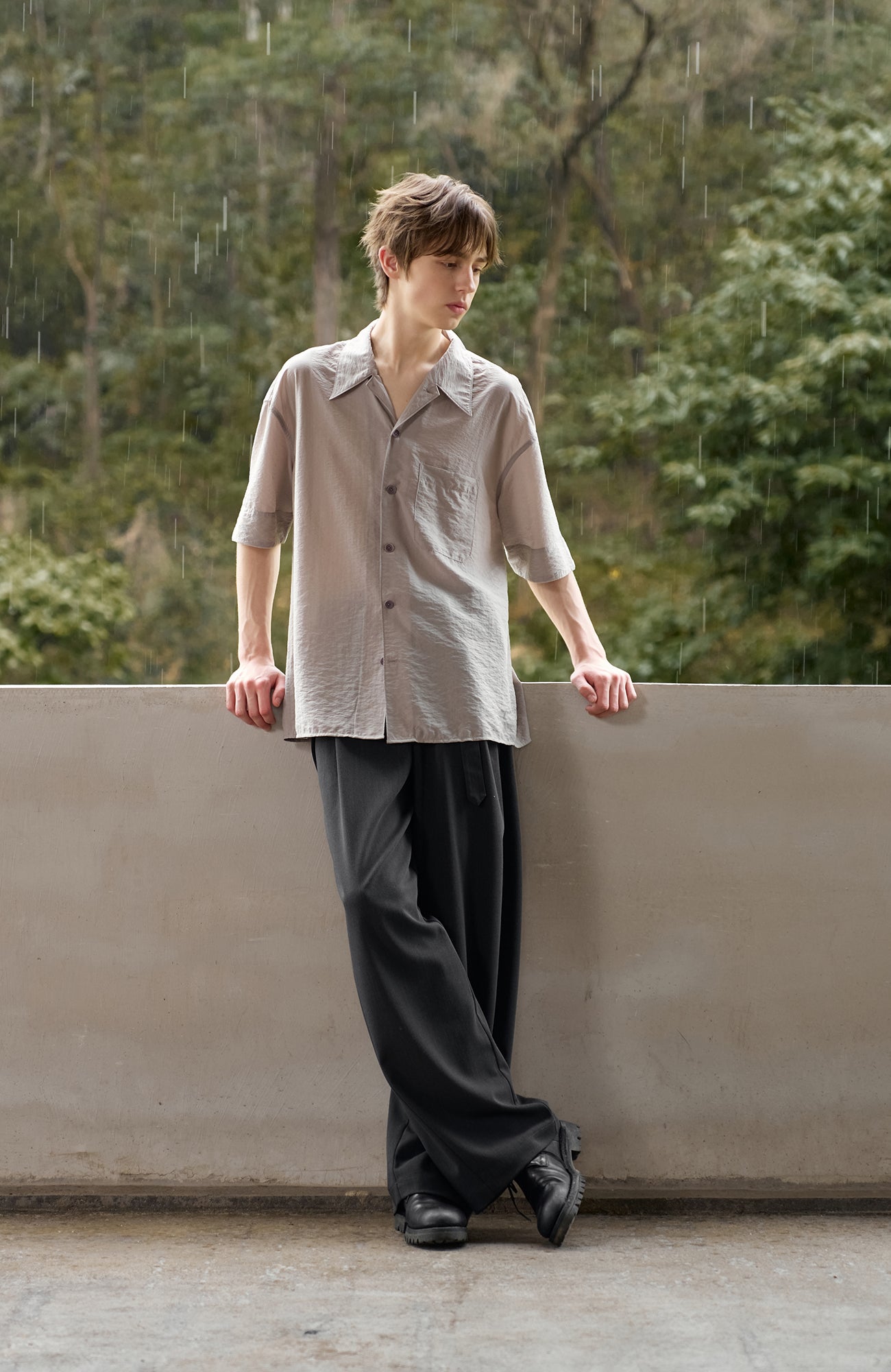MOITIEDEPETALE Minimal Wrap Belt Curved-Leg Trousers