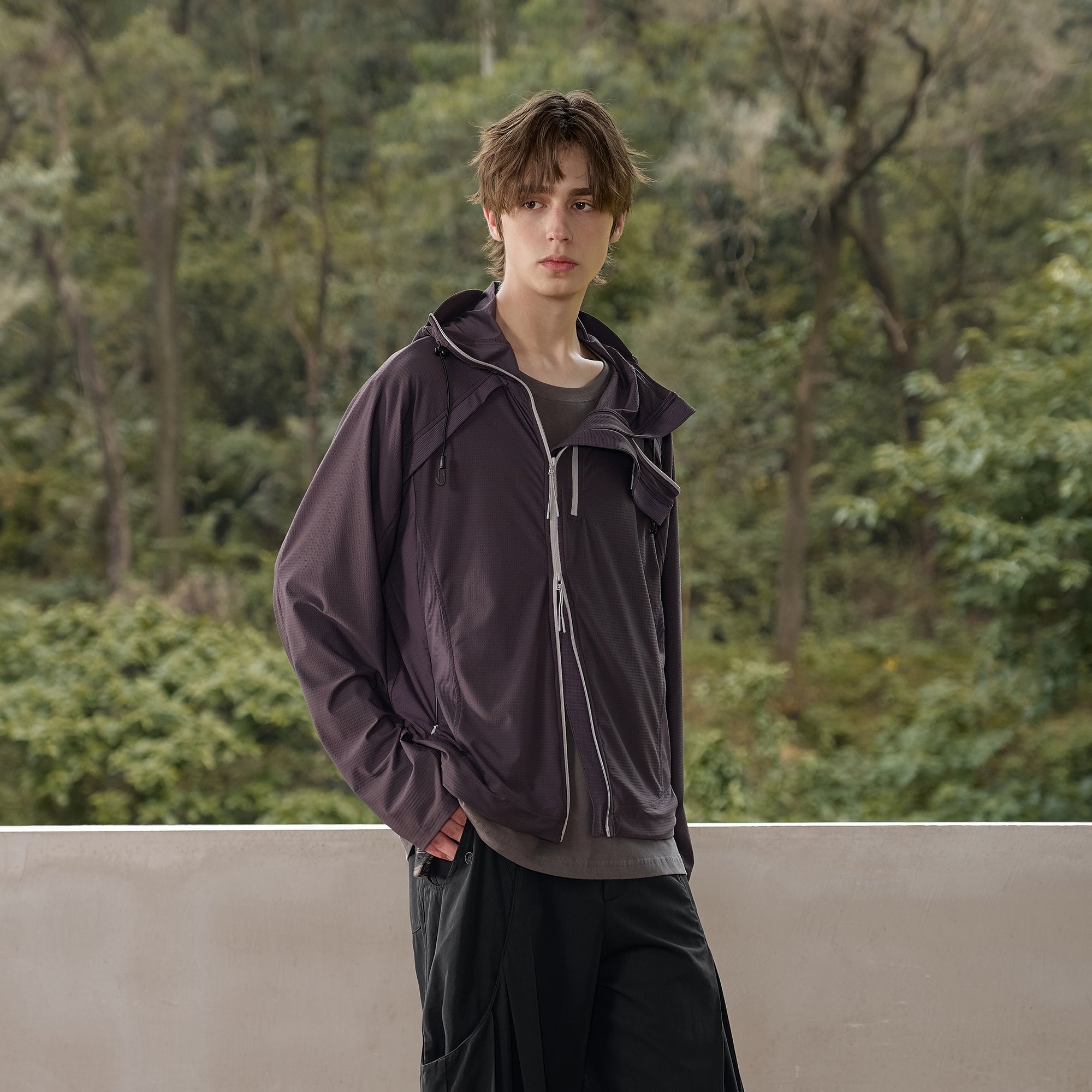 MOITIEDEPETALE Dual-Zip Cooling UV Protection Hooded Jacket