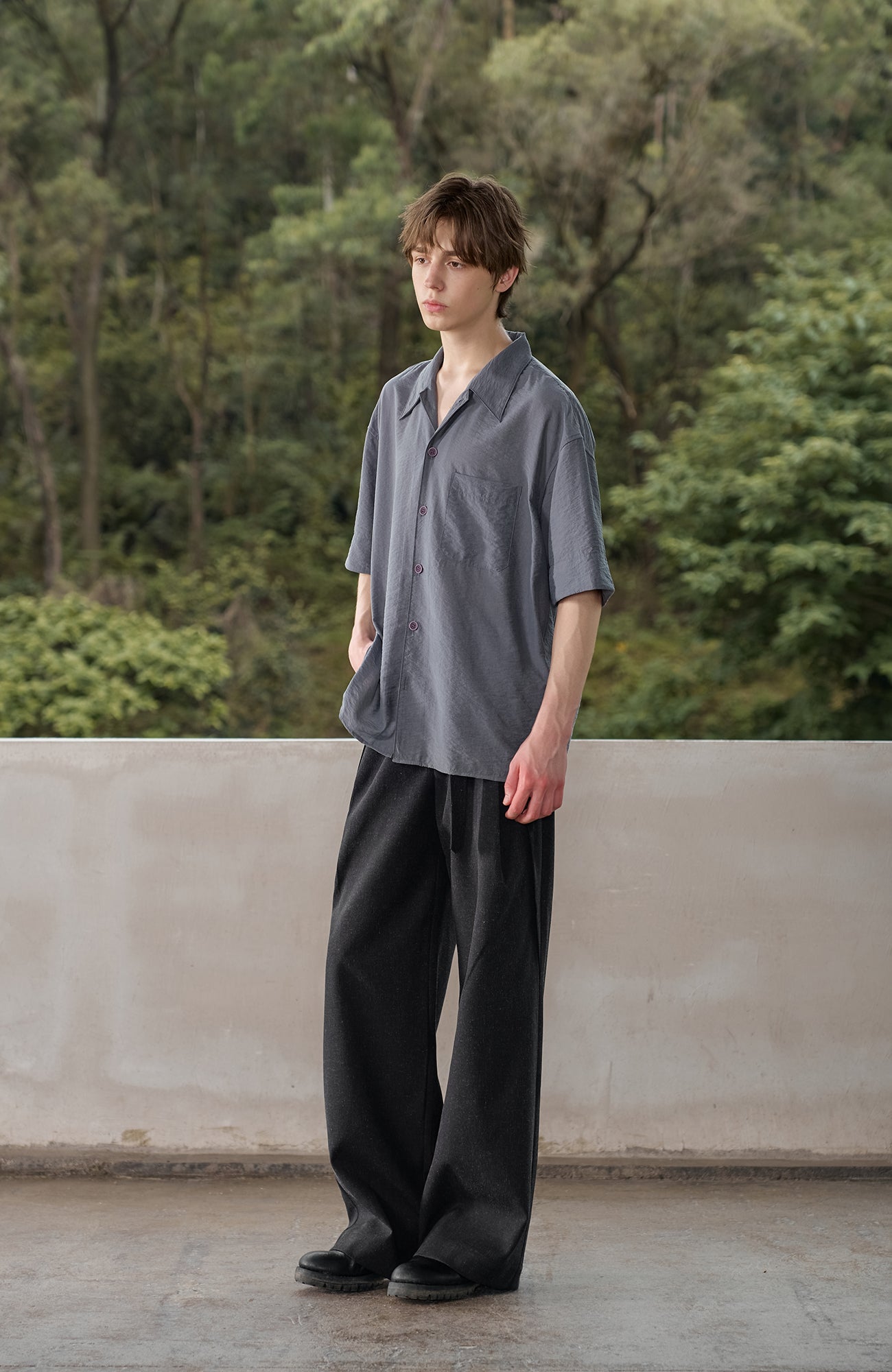 MOITIEDEPETALE Linen-Blend Wrap Belt Curved-Leg Trousers