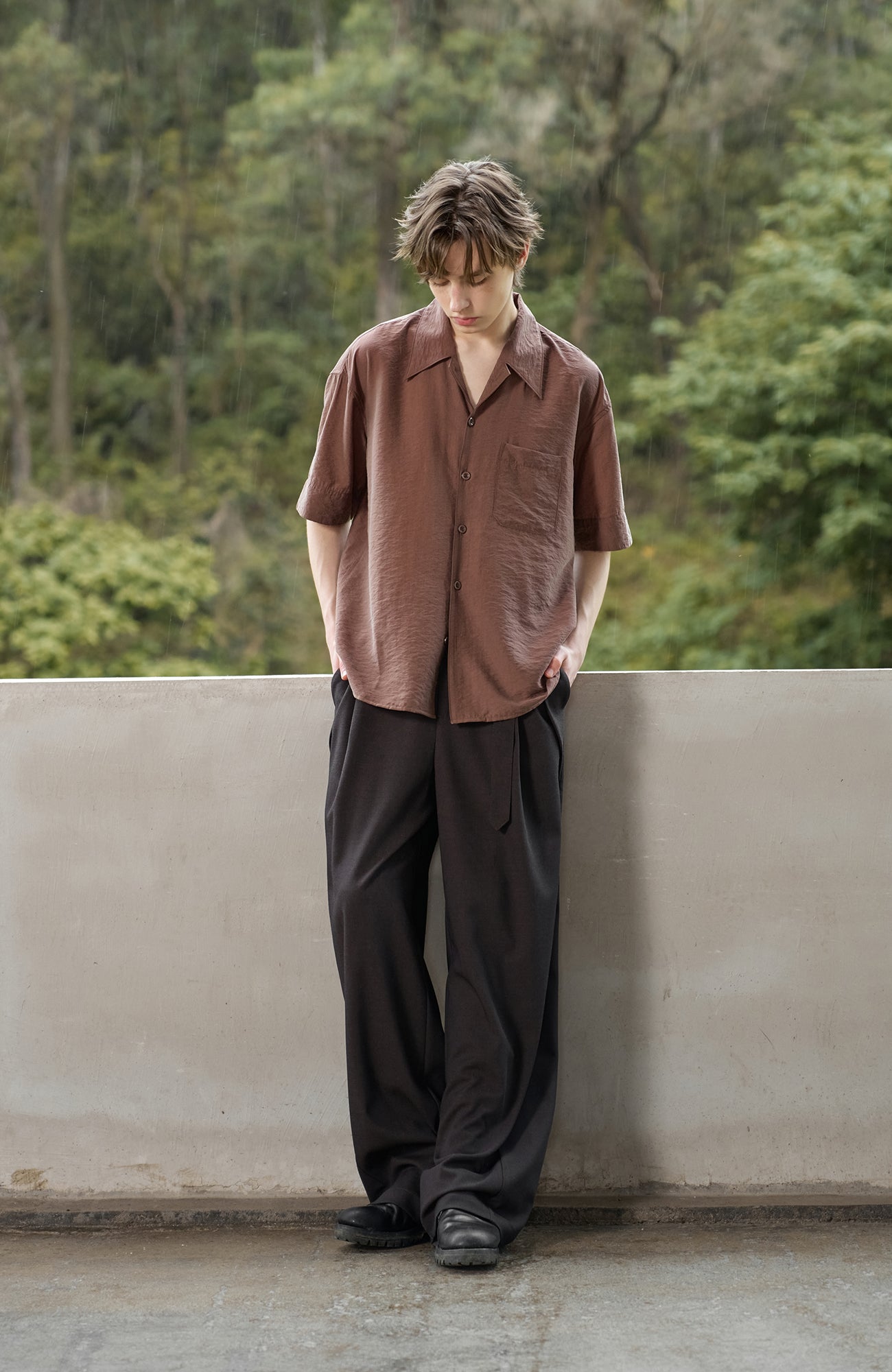 MOITIEDEPETALE Minimal Wrap Belt Curved-Leg Trousers