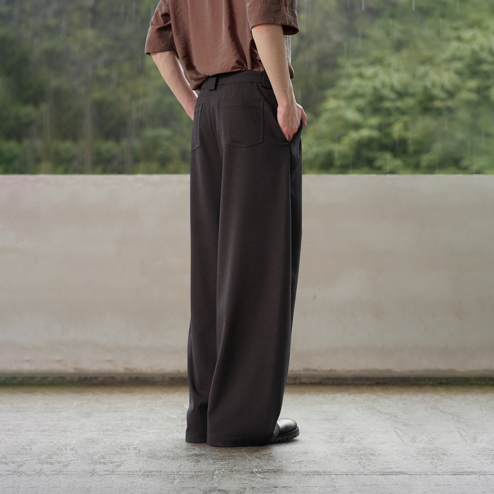 MOITIEDEPETALE Minimal Wrap Belt Curved-Leg Trousers
