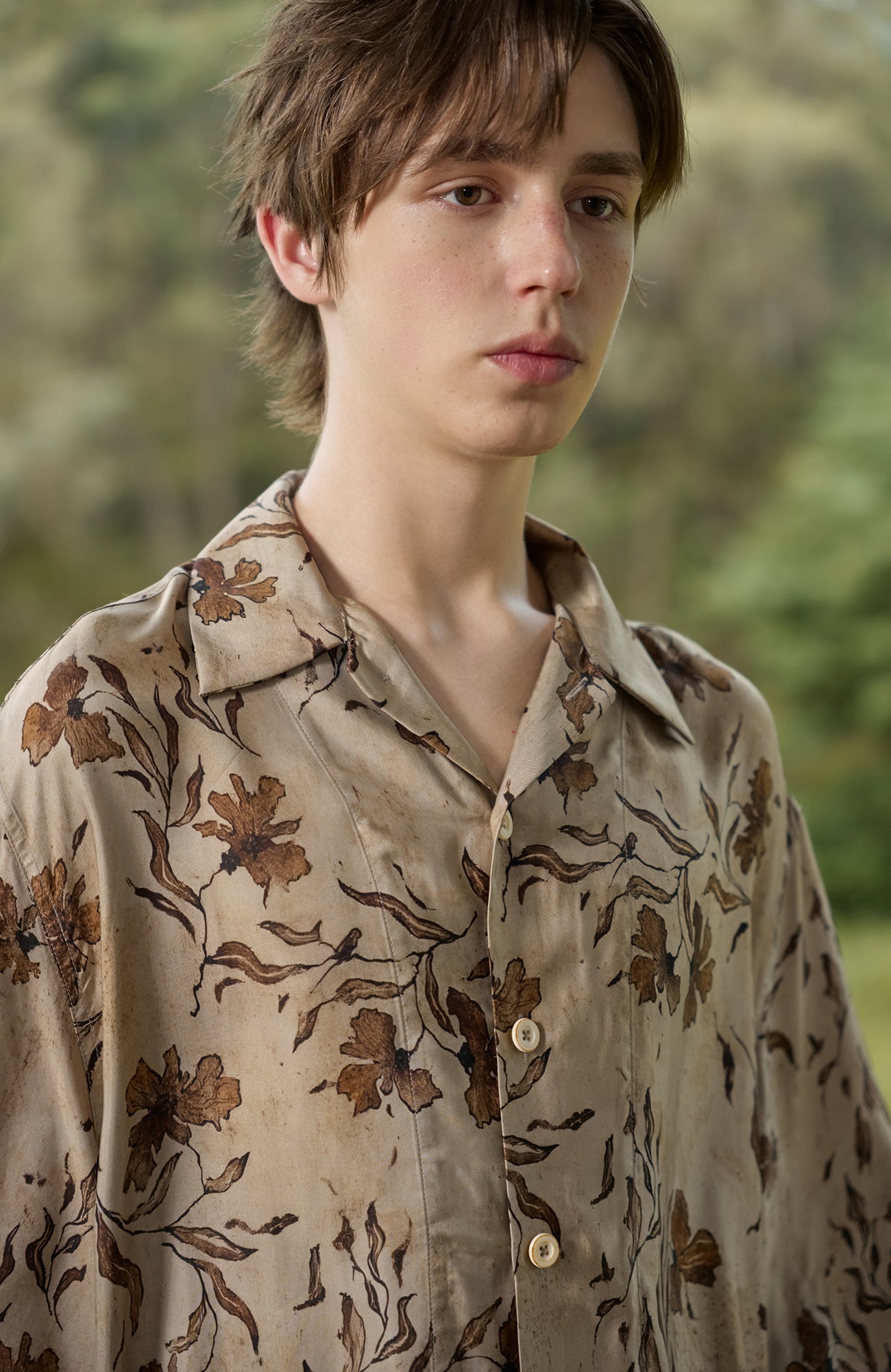 MOITIEDEPETALE Retro Botanical Cupro-Blend Half Shirt