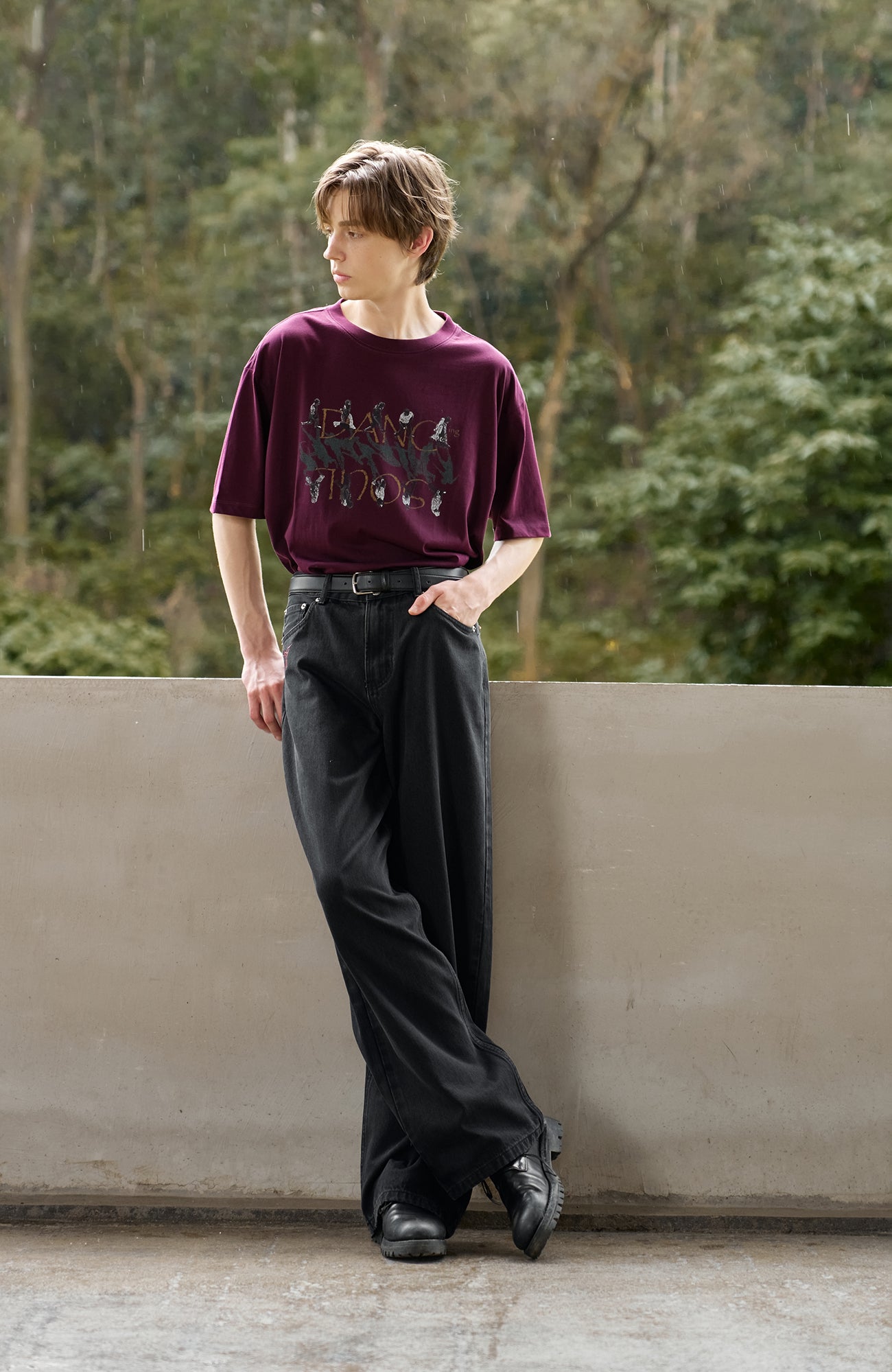 MOITIEDEPETALE Music Note Embroidered Straight-Leg Jeans