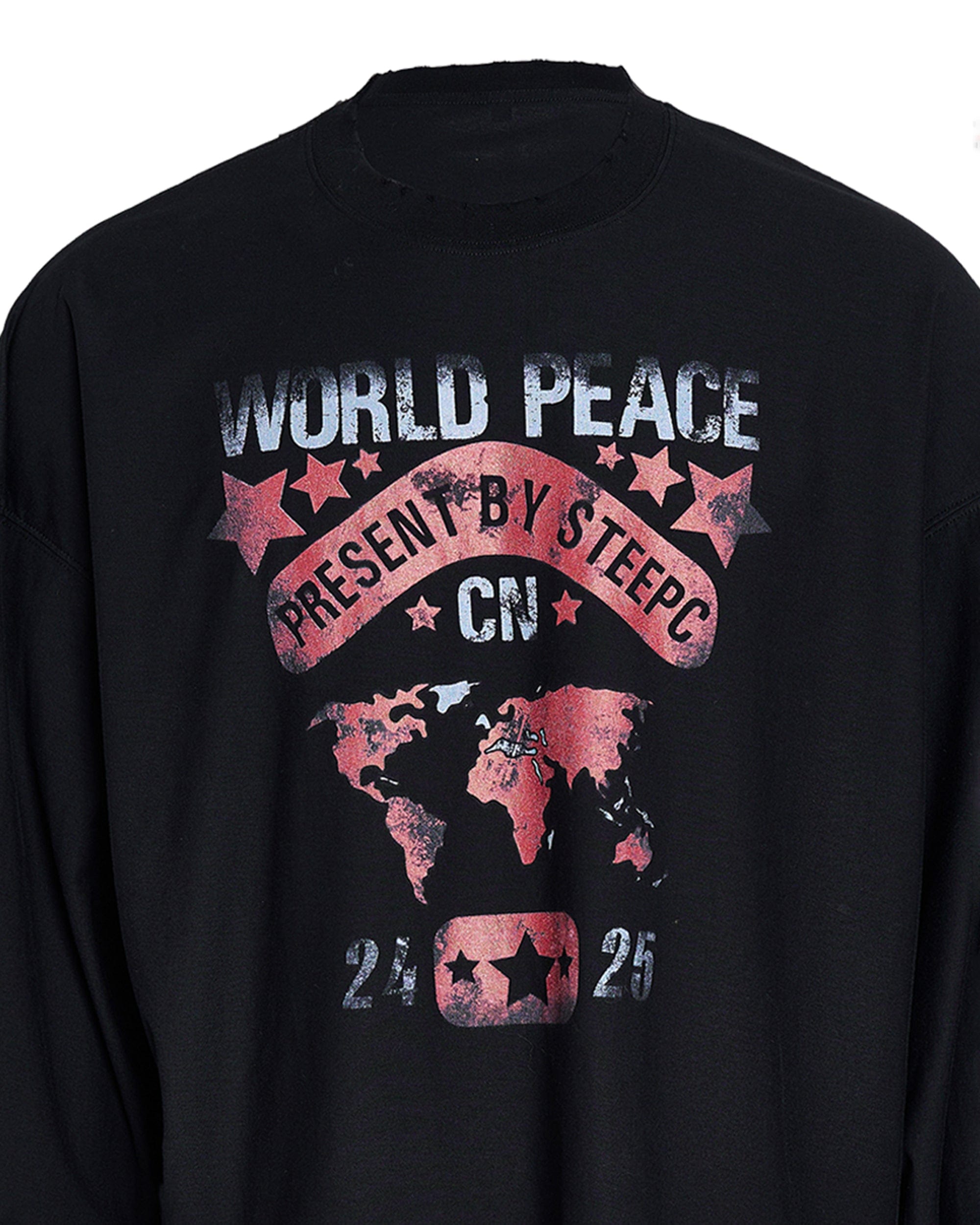 STEEPC Retro World Peace Frayed Long-Sleeve Tee, premium urban and streetwear designers apparel on PROJECTISR.com, STEEPC