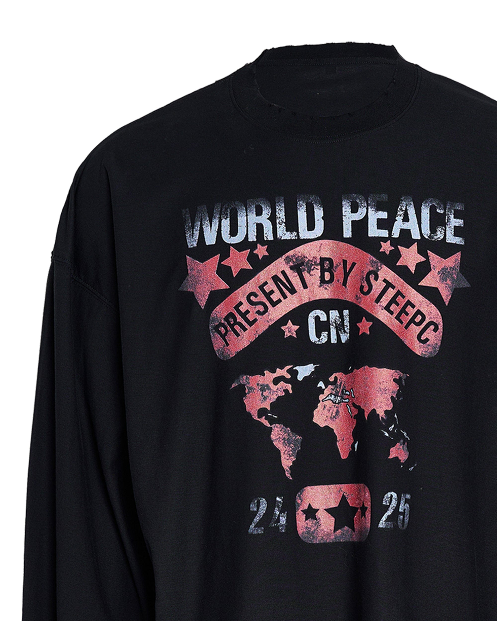 STEEPC Retro World Peace Frayed Long-Sleeve Tee, premium urban and streetwear designers apparel on PROJECTISR.com, STEEPC