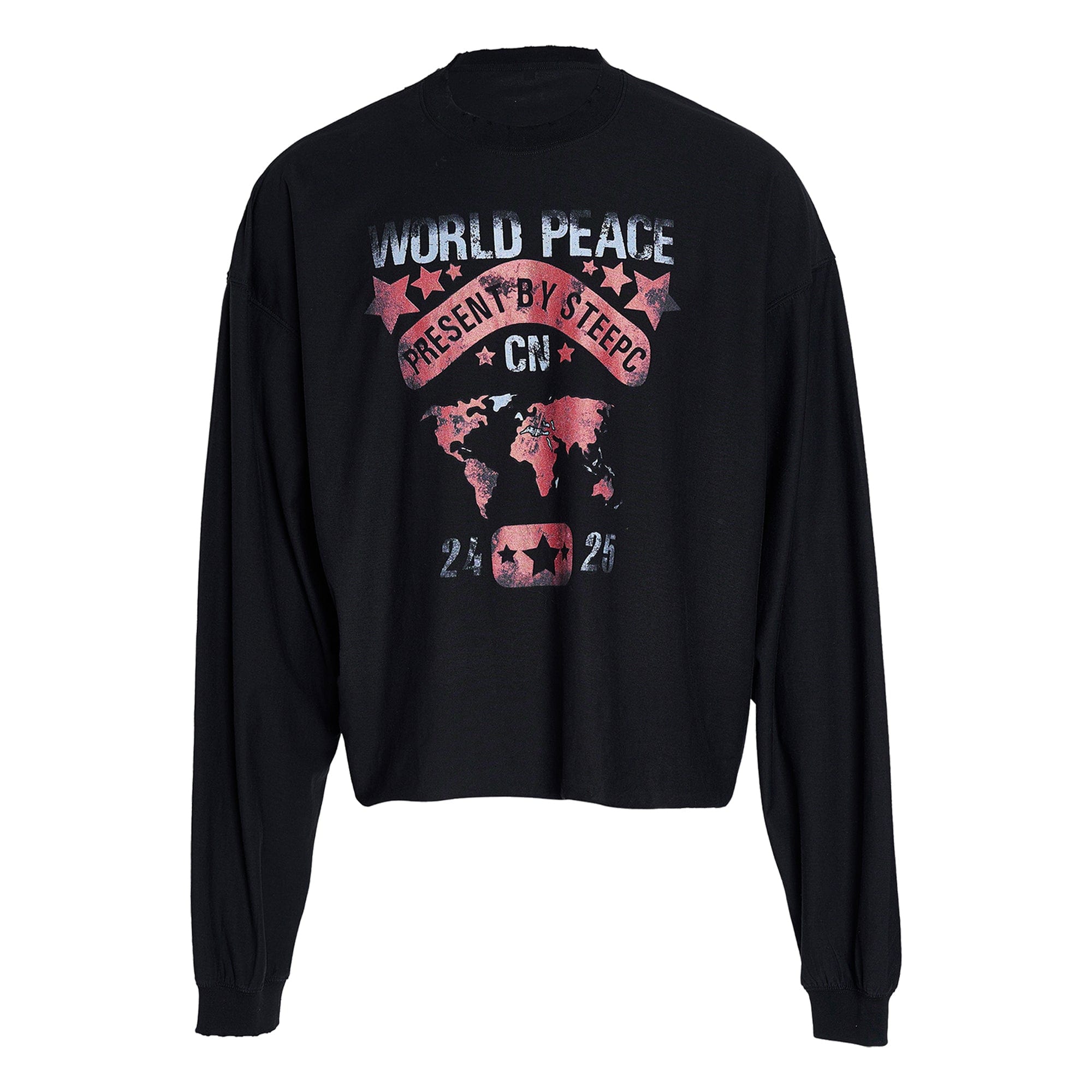 STEEPC Retro World Peace Frayed Long-Sleeve Tee, premium urban and streetwear designers apparel on PROJECTISR.com, STEEPC