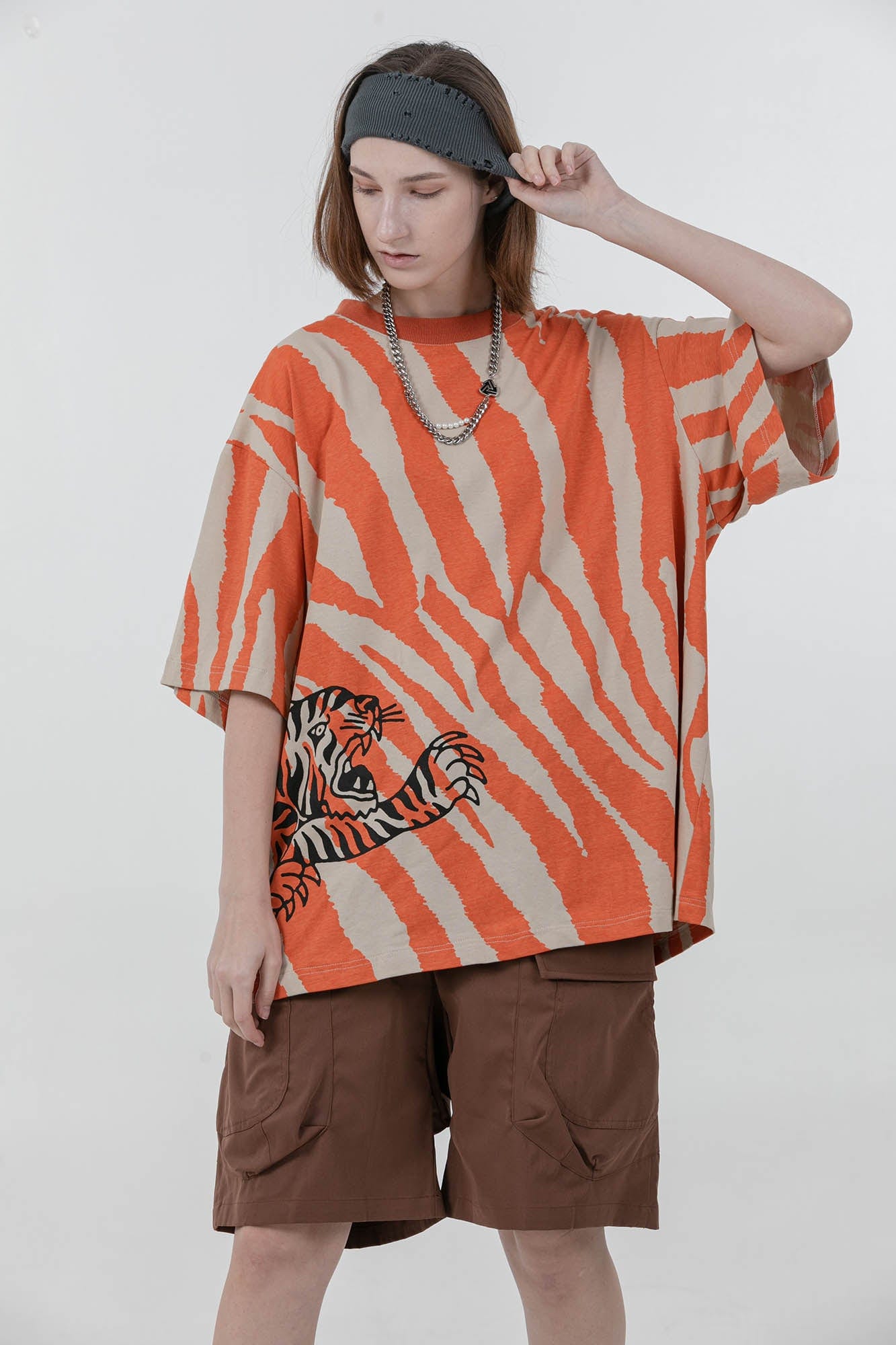 ERROR CODE ROBOT Tiger Stripe Oversized T-Shirt, premium urban and streetwear designers apparel on PROJECTISR.com, ERROR CODE ROBOT