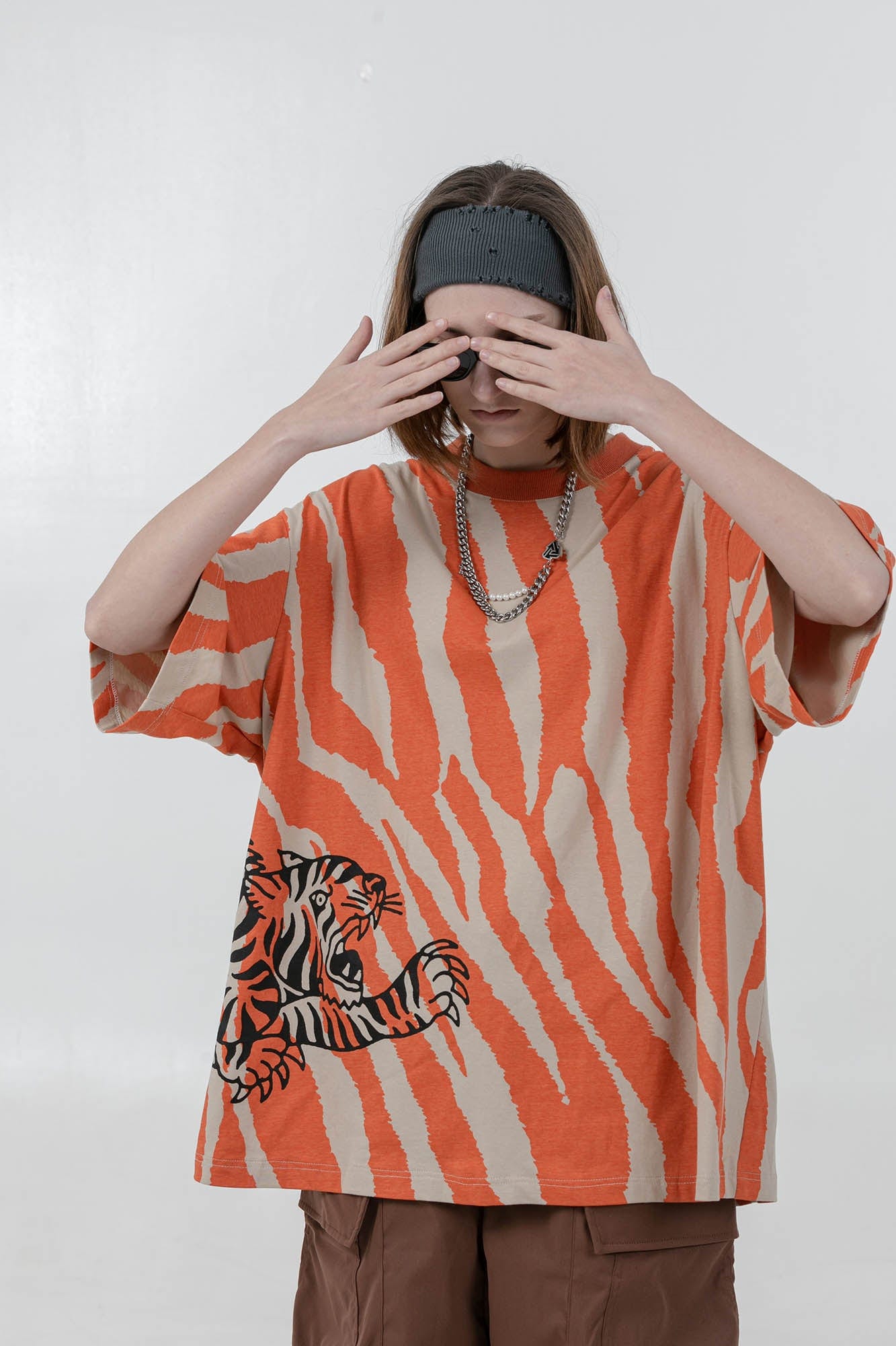 ERROR CODE ROBOT Tiger Stripe Oversized T-Shirt, premium urban and streetwear designers apparel on PROJECTISR.com, ERROR CODE ROBOT