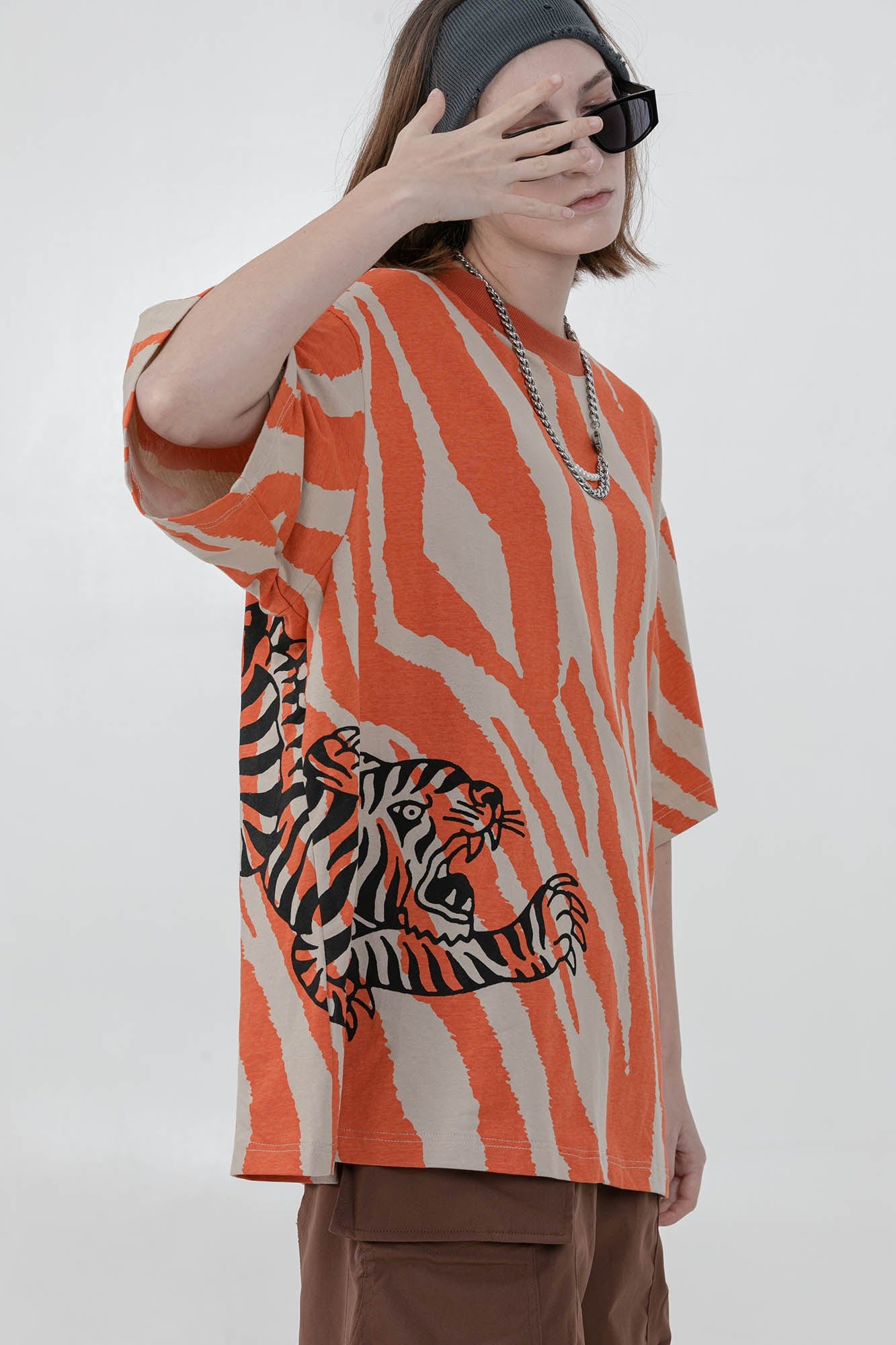 ERROR CODE ROBOT Tiger Stripe Oversized T-Shirt, premium urban and streetwear designers apparel on PROJECTISR.com, ERROR CODE ROBOT