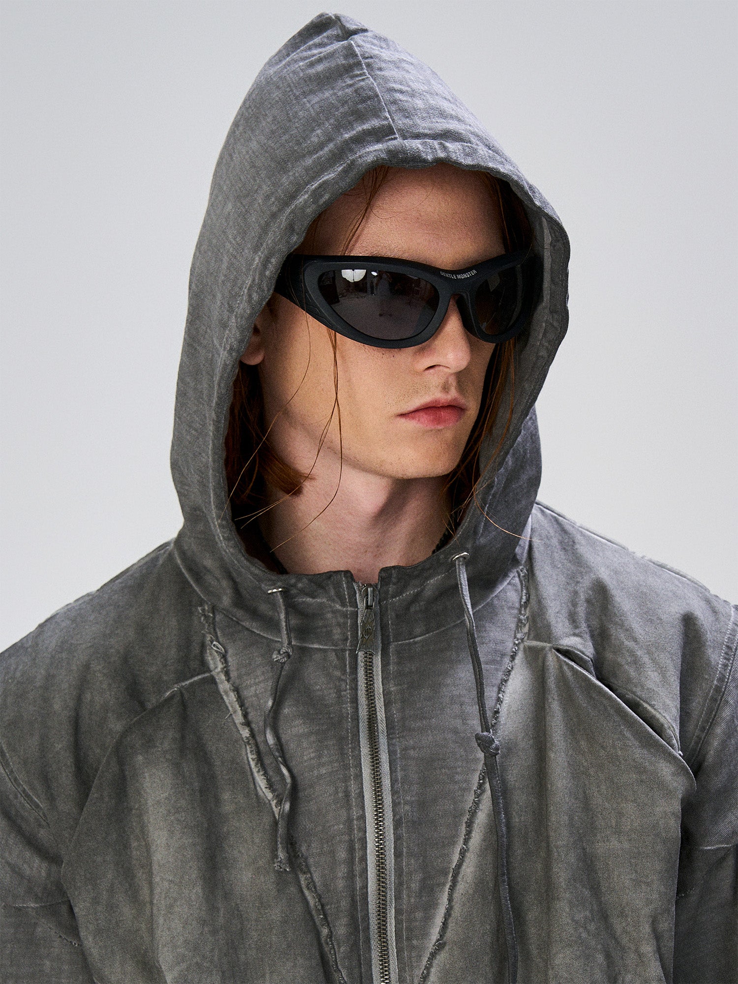 FLYERRER Distressed Layered Drawstring Hooded Jacket, premium urban and streetwear designers apparel on PROJECTISR.com, FLYERRER