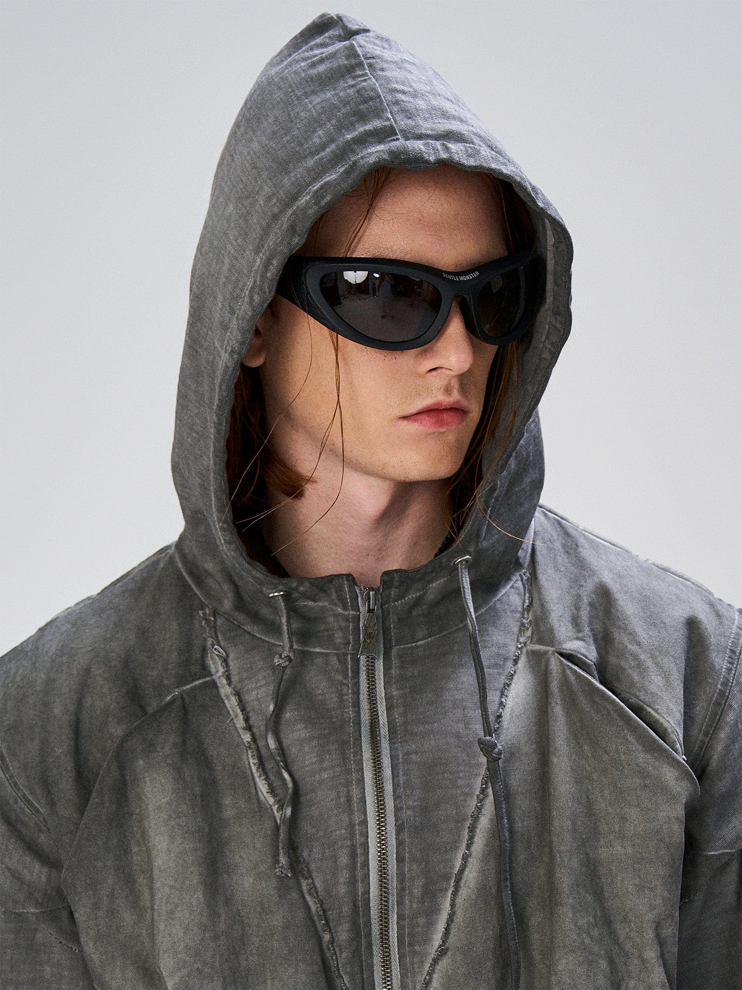 FLYERRER Distressed Layered Drawstring Hooded Jacket, premium urban and streetwear designers apparel on PROJECTISR.com, FLYERRER
