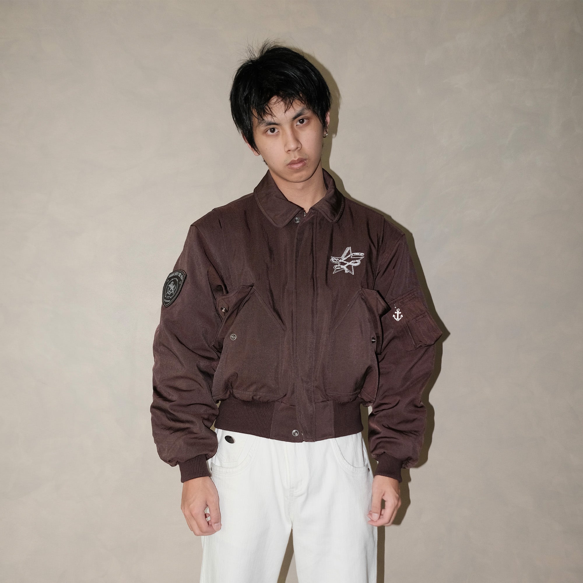 IN EXISTENCE Anchor Zip Embroidered Patch Bomber