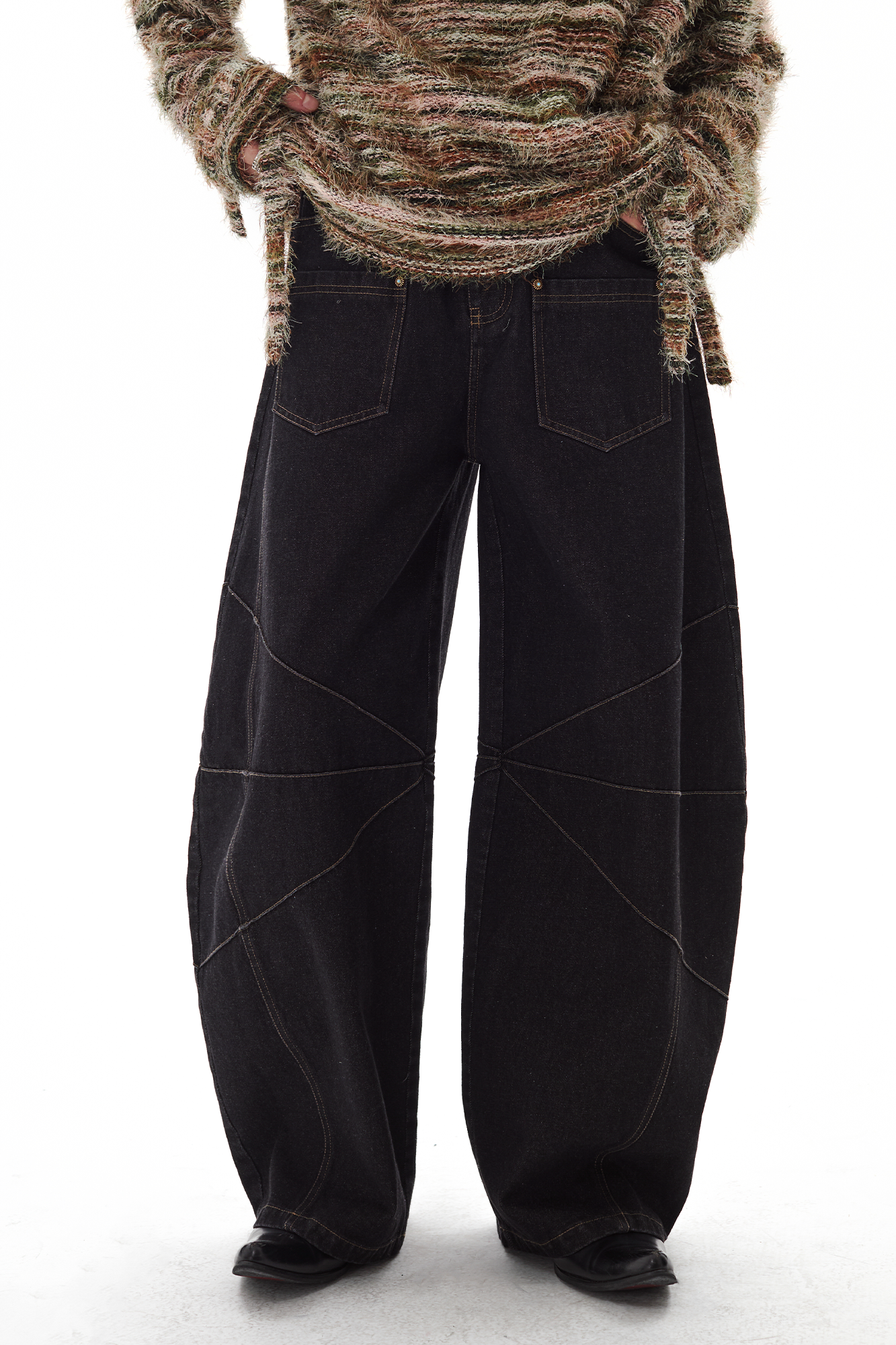 PASET Wide-Leg Raw Denim Curved Jeans