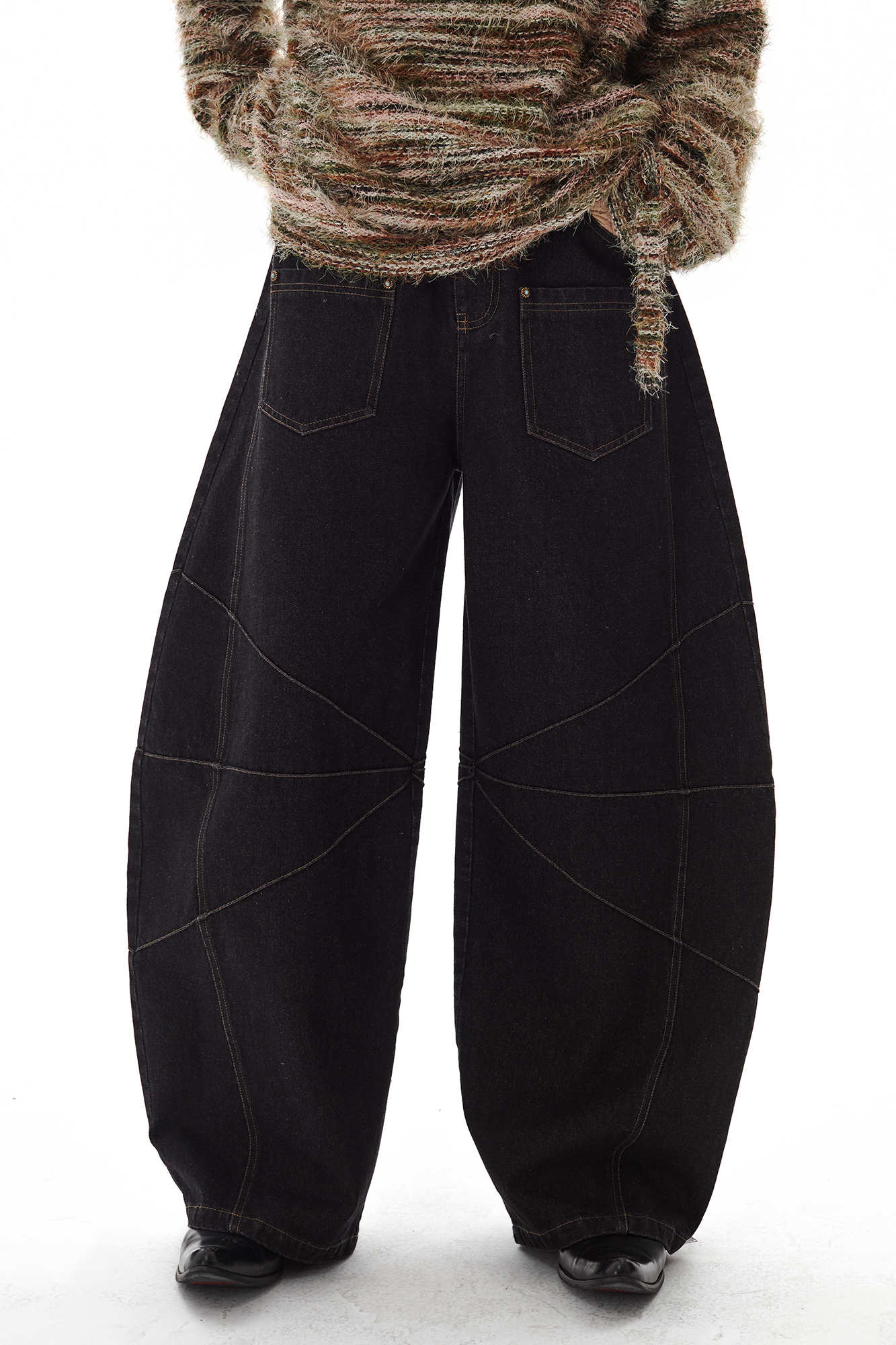 PASET Wide-Leg Raw Denim Curved Jeans