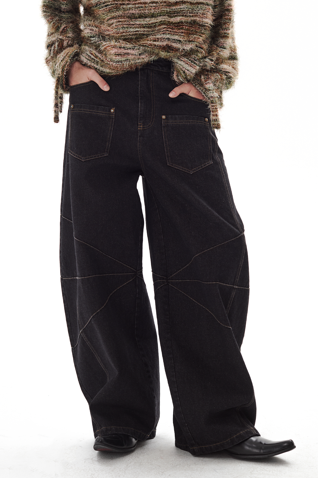 PASET Wide-Leg Raw Denim Curved Jeans