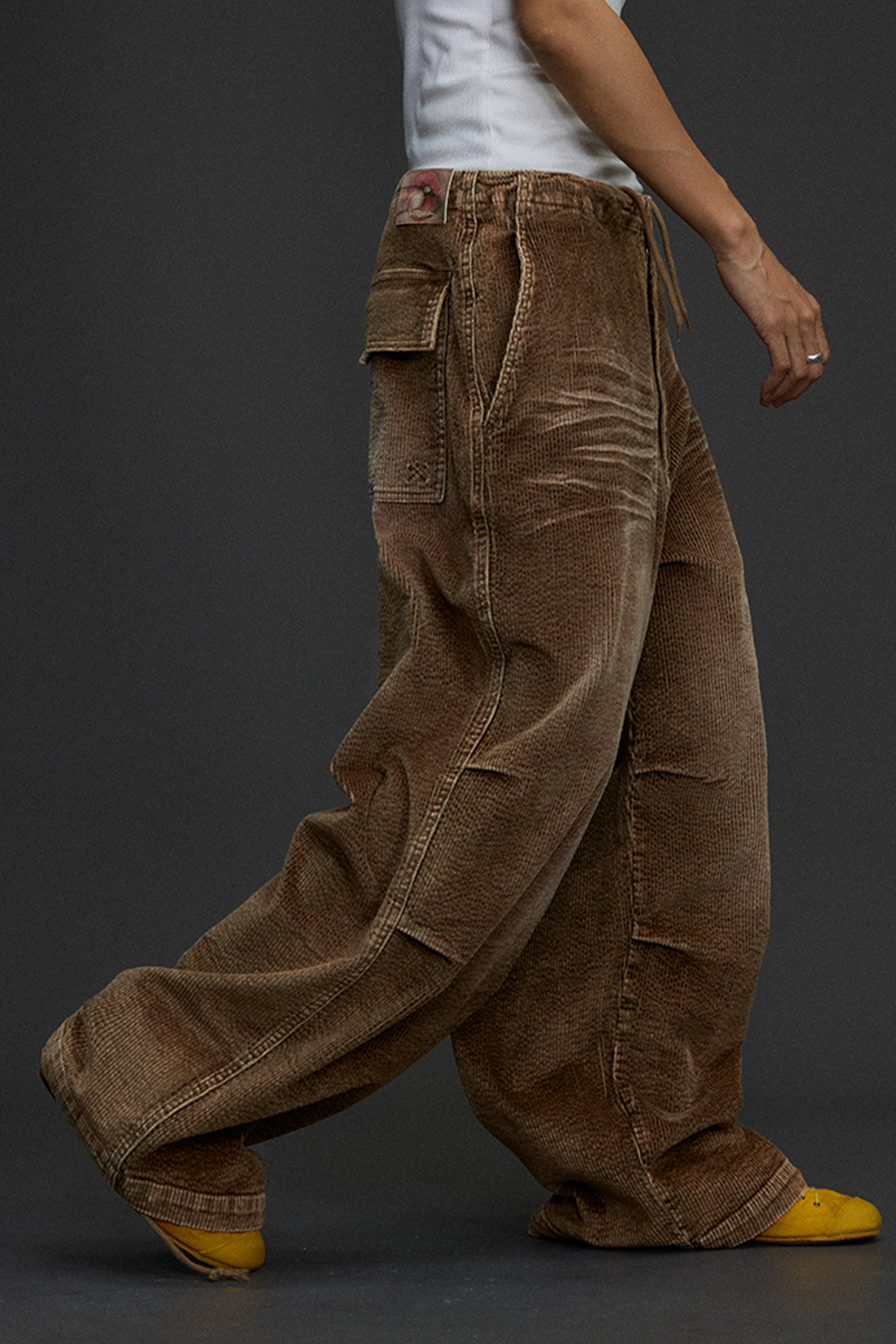 NIANJIUYIKOUER Washed Distressed Corduroy Wide-Leg Pants, premium urban and streetwear designers apparel on PROJECTISR.com, NIANJIUYIKOUER