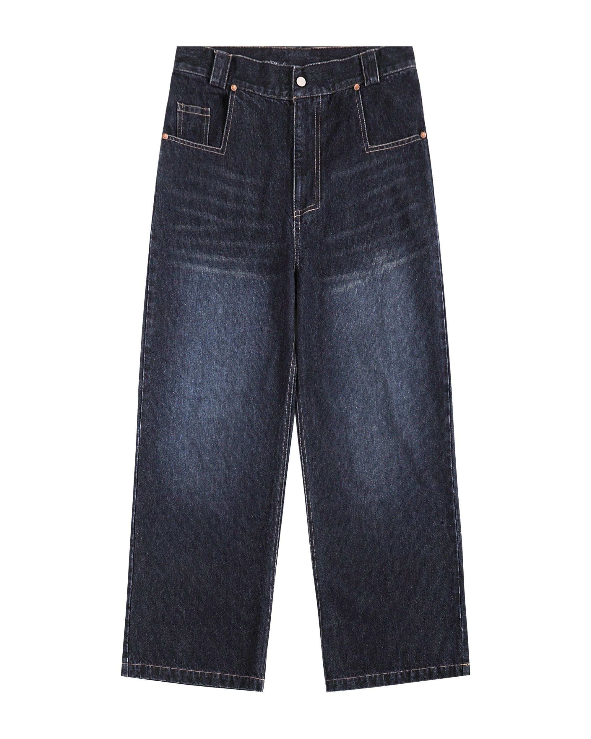49PERCENT Modern Washed Rivet Straight-Leg Jeans, premium urban and streetwear designers apparel on PROJECTISR.com, 49PERCENT