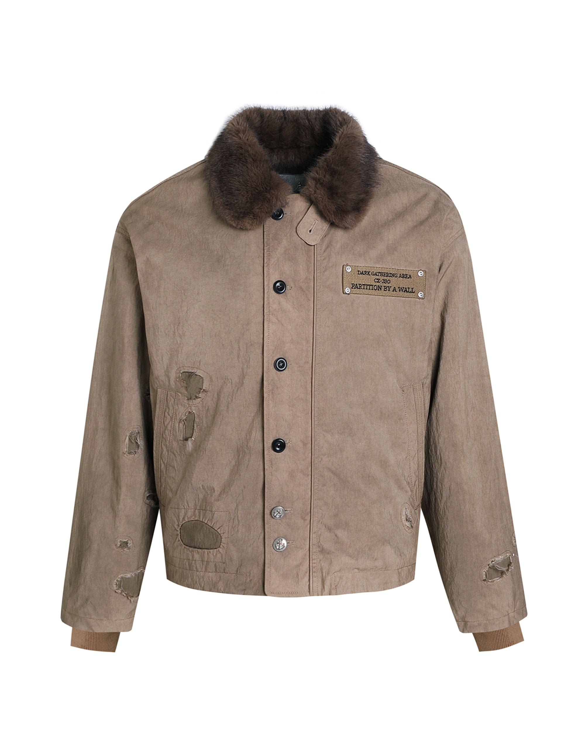 FACEONLAB Distressed Reversible Fuzzy N1 Military Jacket Khaki, premium urban and streetwear designers apparel on PROJECTISR.com, FACEONLAB