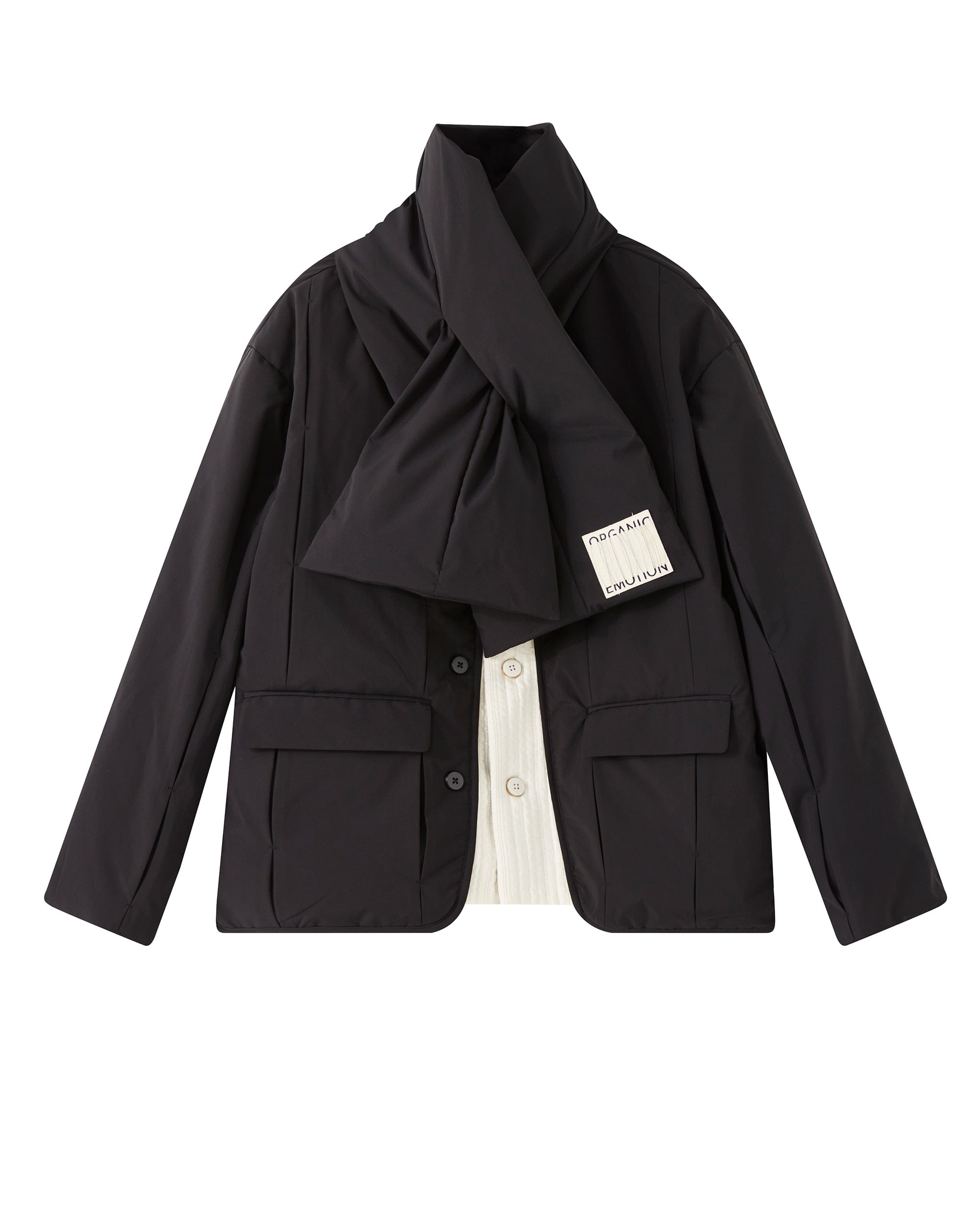 ORGANIC EMOTION Spliced Waterproof Duck Down Scarf Jacket, premium urban and streetwear designers apparel on PROJECTISR.com, ORGANIC EMOTION
